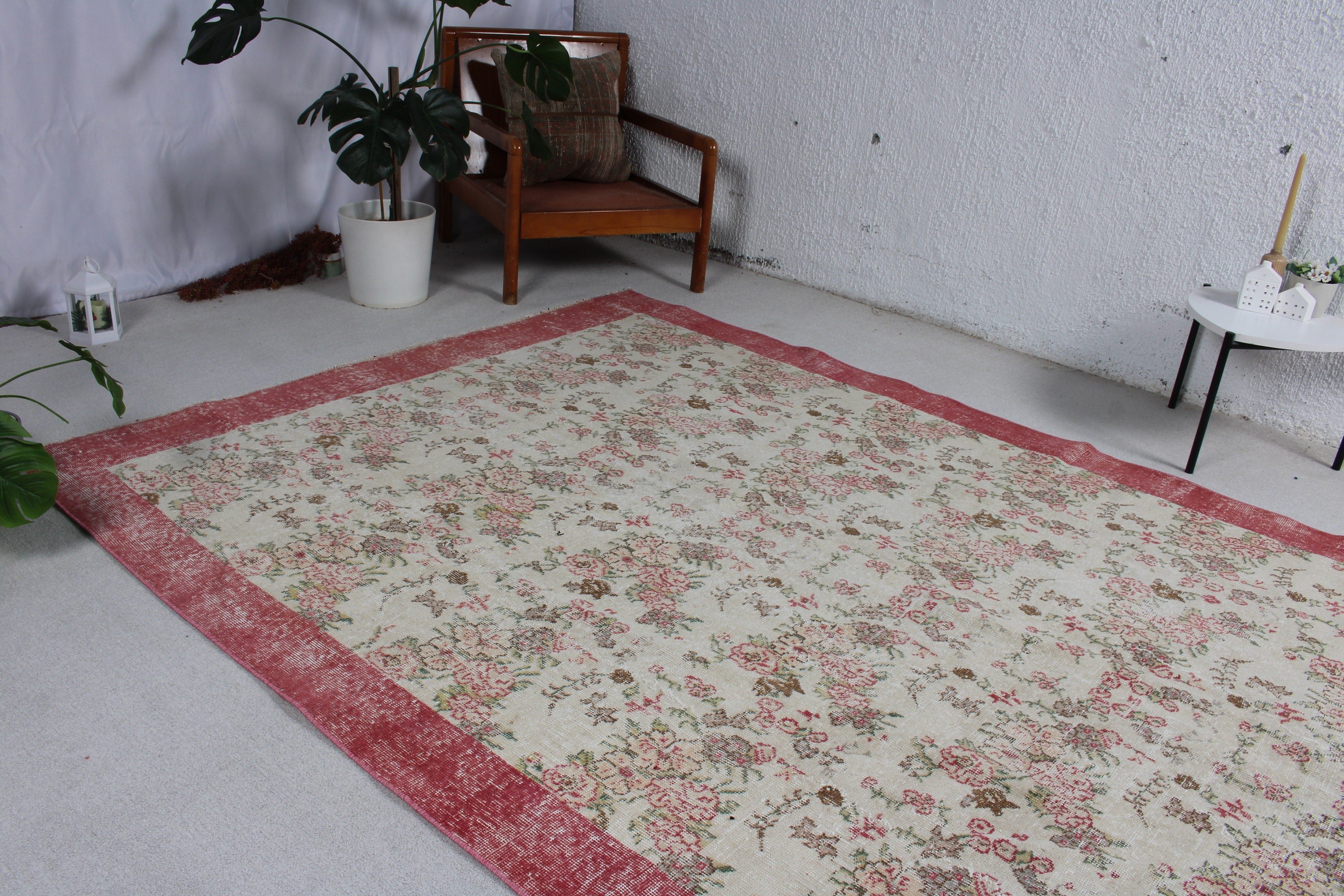 Türk Halıları, 6.3x10.5 ft Büyük Halılar, Büyük Oushak Halısı, Düz Dokuma Halılar, Boho Halısı, Vintage Halı, Yatak Odası Halısı, Pembe El Dokuma Halısı, Antika Halı