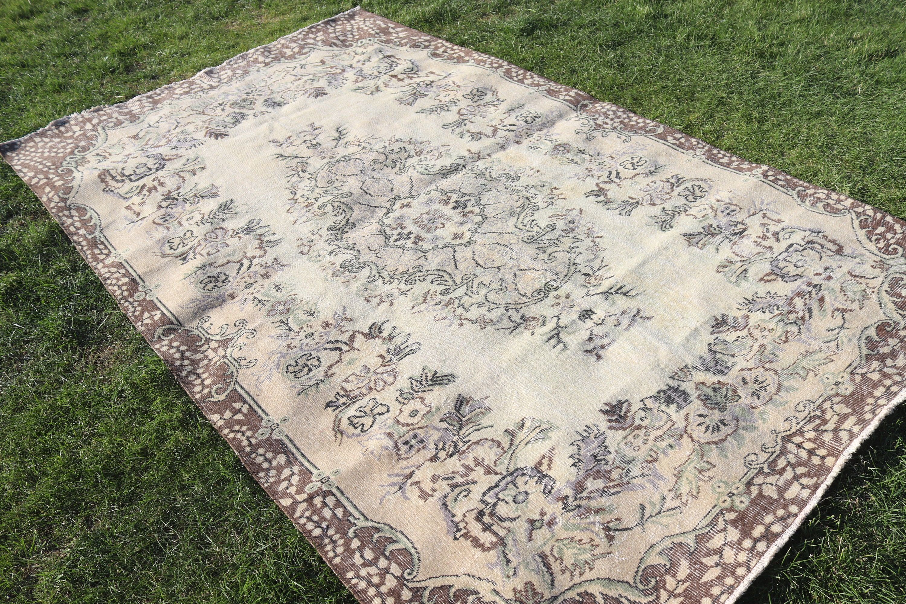 Yer Halısı, Yatak Odası Halısı, Vintage Halılar, Bej Antika Halı, Büyük Vintage Halı, Estetik Halı, Lüks Halı, 5.7x9.2 ft Büyük Halı, Türk Halıları