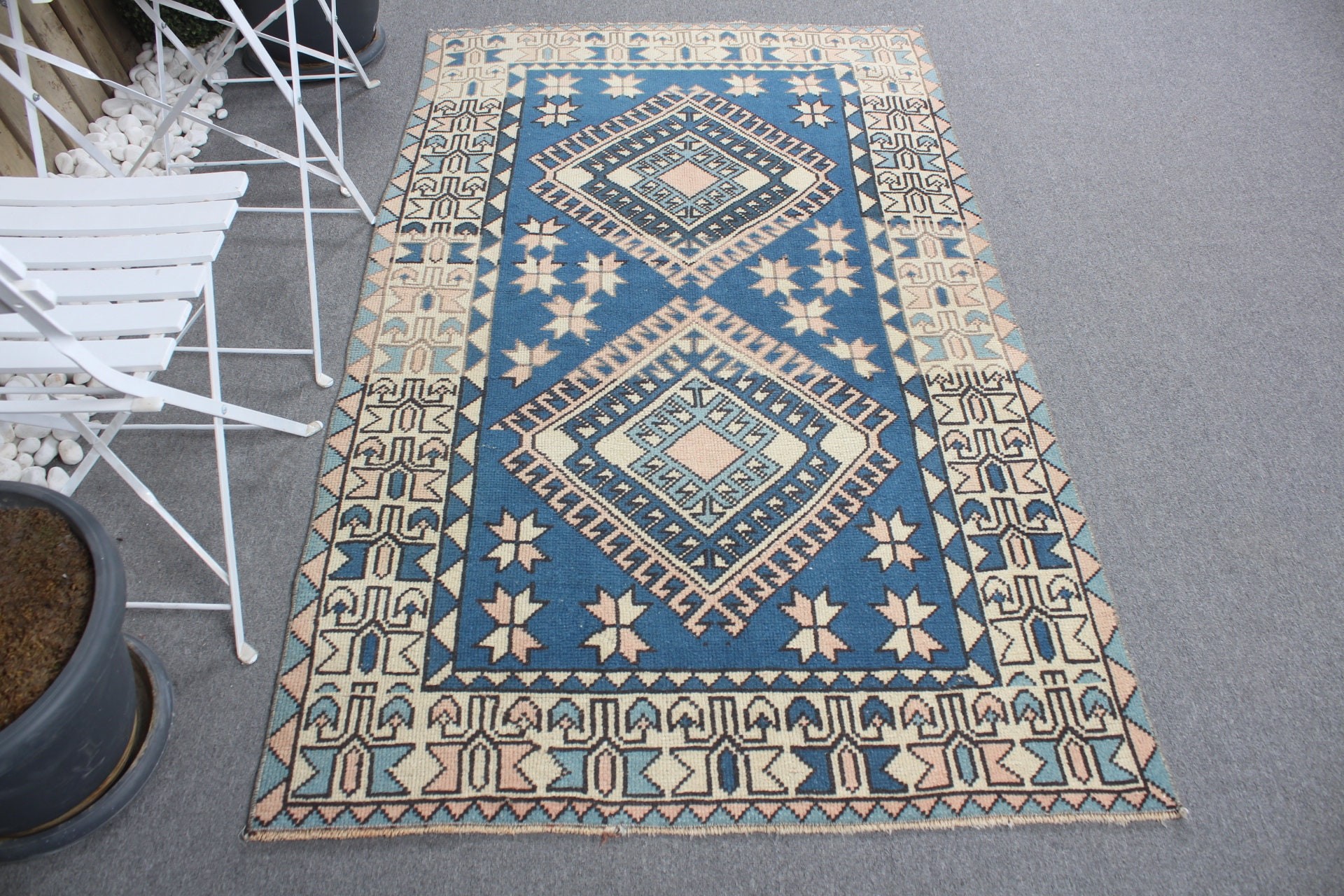 Antika Halılar, Vintage Halılar, Çocuk Halısı, Aztek Halısı, Mavi Zemin Halısı, Ev Dekorasyonu Halıları, 3,7x6,4 ft Accent Halıları, Türk Halısı, Mutfak Halısı