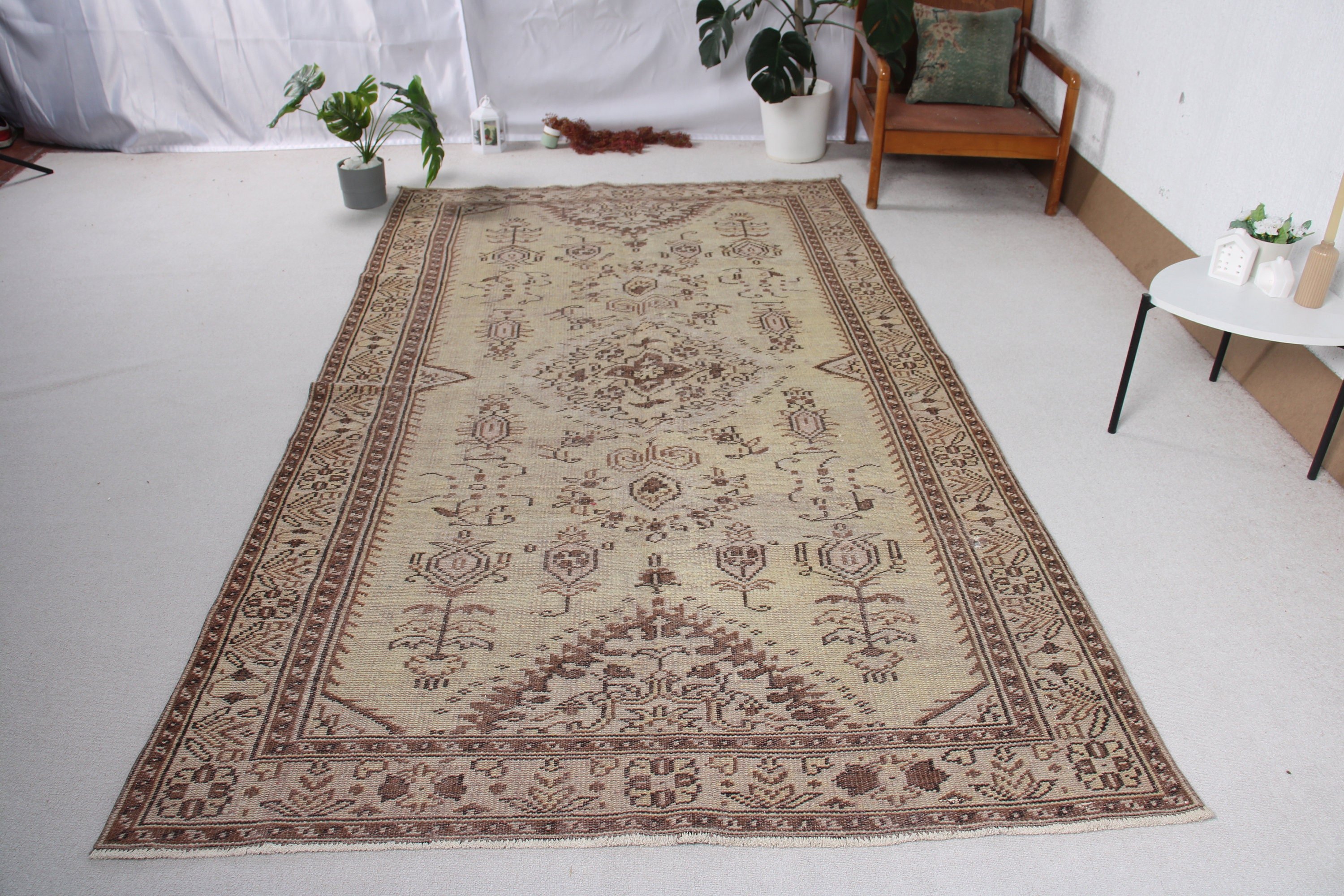 Türk Halıları, Vintage Halı, Mutfak Halıları, Bej 5.4x9.4 ft Büyük Halılar, Yer Halısı, Yatak Odası Halısı, Oturma Odası Halısı, Düz Dokuma Halılar