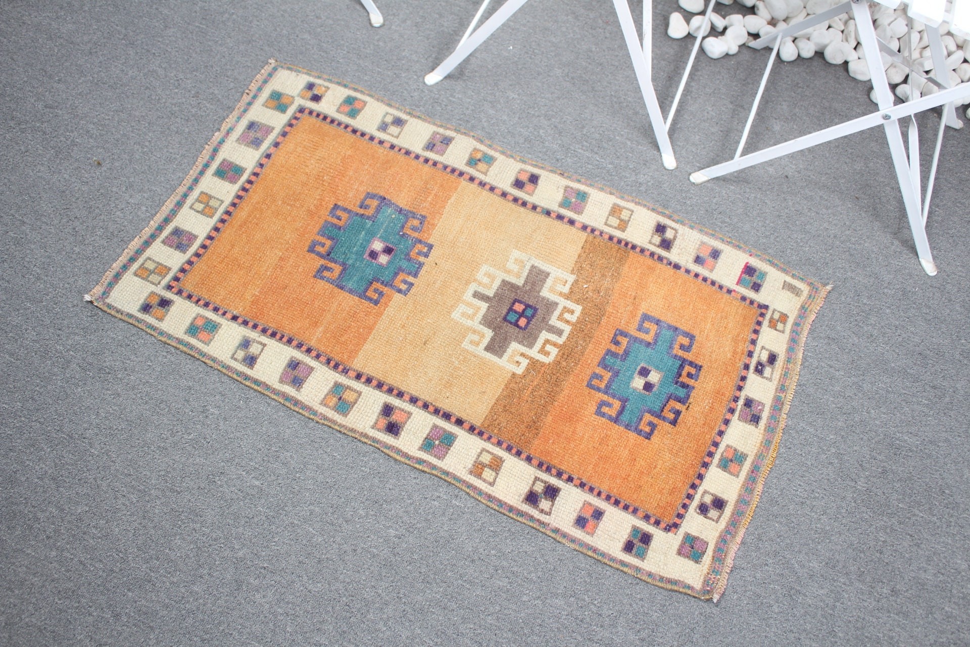 1.9x3.2 ft Small Rugs, Vintage Rugs, Kitchen Rug, Bedroom Rug, Handmade Rugs, Turkish Rug, Orange Wool Rug, Nursery Rug, Home Decor Rug