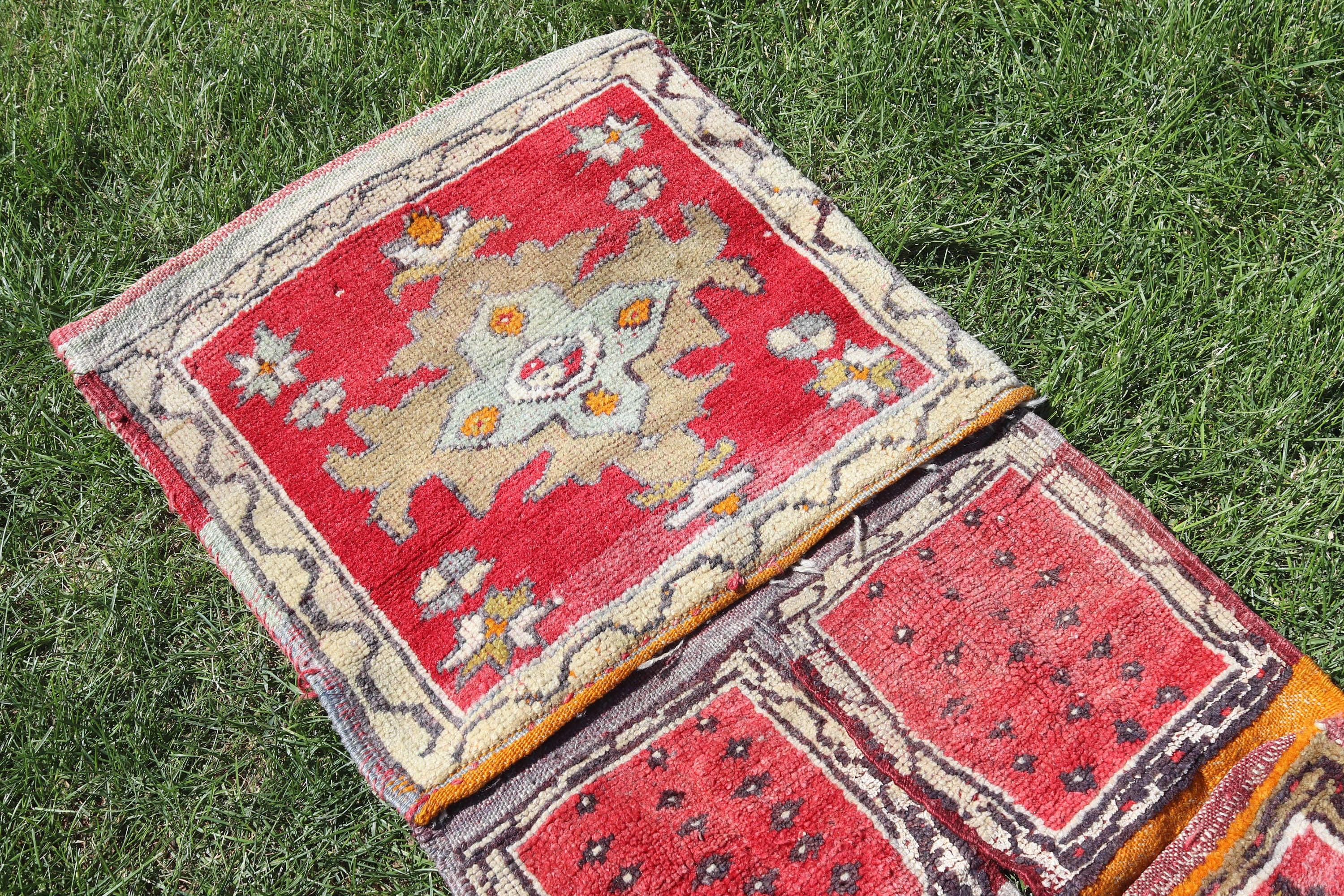 Nursery Rug, Home Decor Rugs, Vintage Rugs, Wool Rug, Small Boho Rugs, 1.7x4.1 ft Small Rug, Turkish Rug, Red Bedroom Rugs, Organic Rug