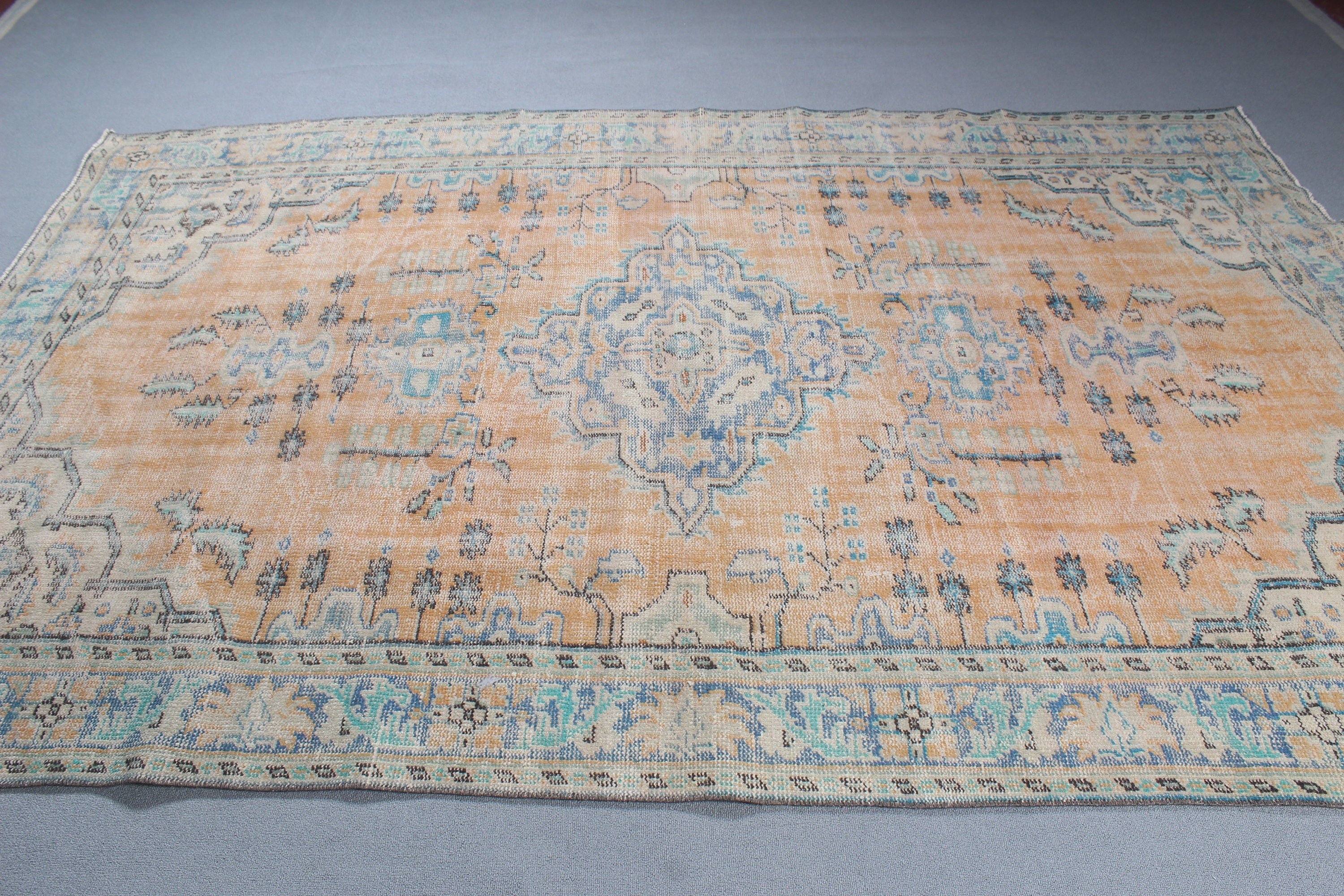 Vintage Rugs, Large Oushak Rugs, Floor Rug, 6.5x9.7 ft Large Rug, Antique Rugs, Orange Luxury Rugs, Turkish Rug, Bedroom Rugs, Modern Rugs