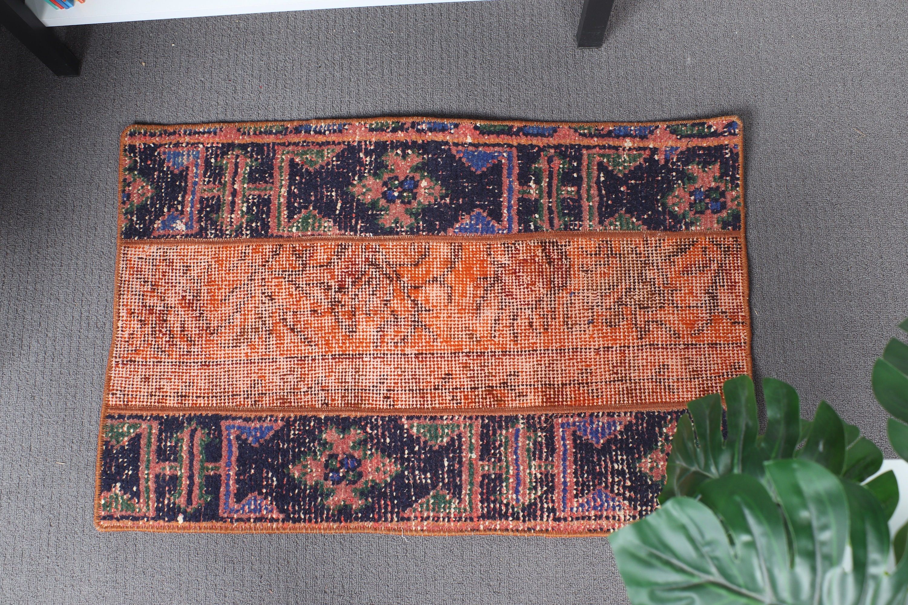 1.7x2.6 ft Small Rugs, Orange Anatolian Rugs, Vintage Rug, Car Mat Rug, Turkish Rug, Entry Rugs, Cool Rug, Organic Rugs, Handwoven Rugs