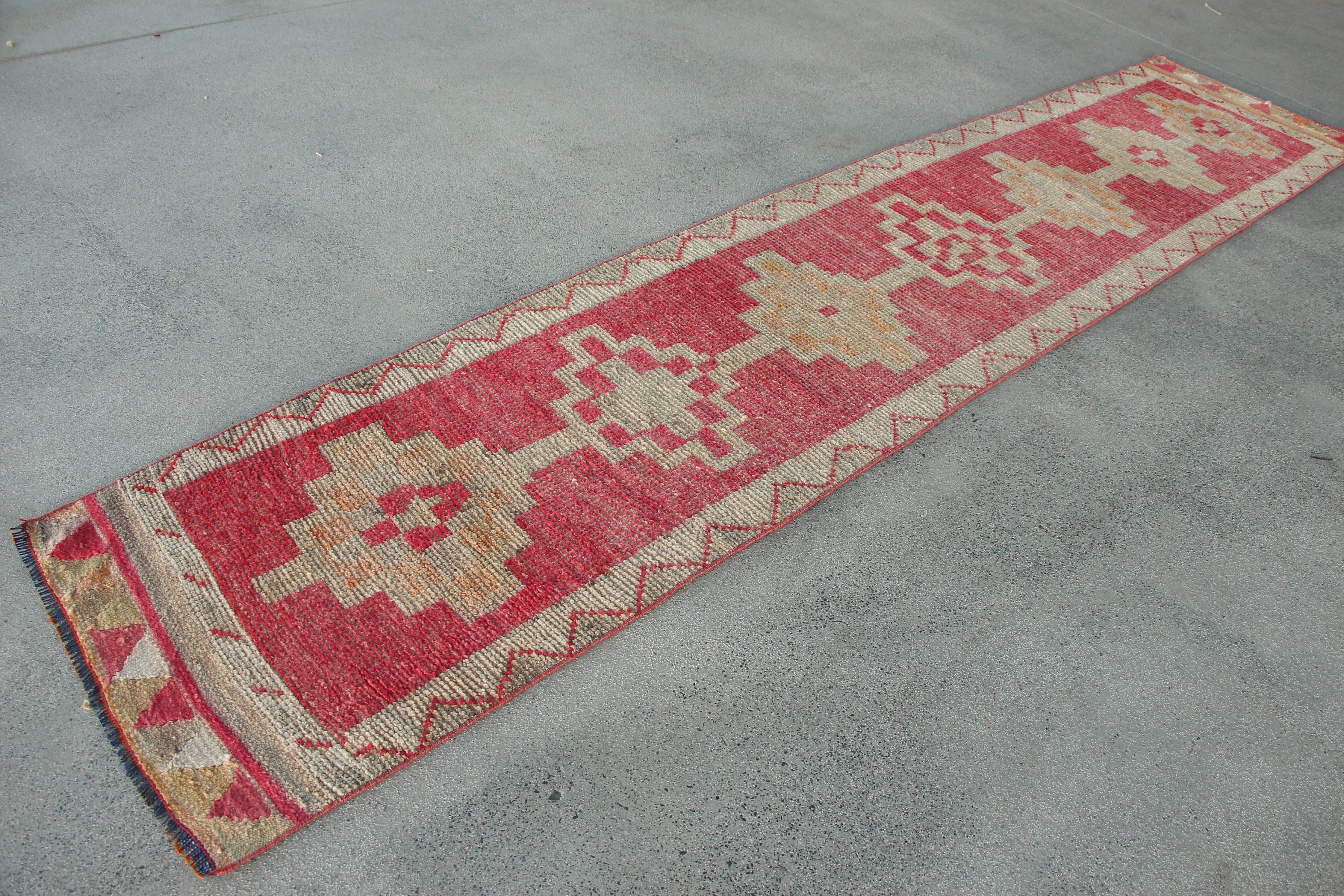 Göçebe Halı, Anadolu Halıları, Vintage Halı, Koridor Halıları, Koridor Halıları, Türk Halısı, Kırmızı Oryantal Halı, 2,3x11,4 ft Yolluk Halısı