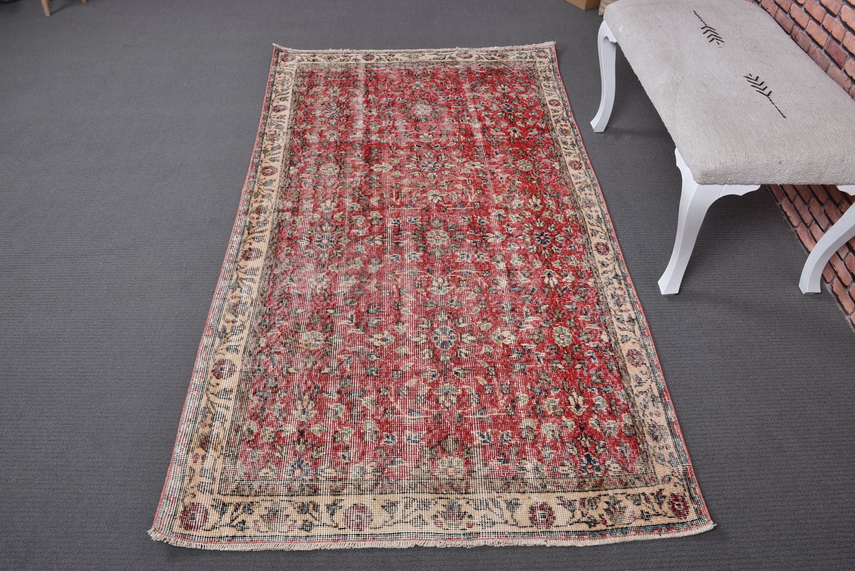 Red Anatolian Rugs, Turkish Rugs, 3.7x6.9 ft Area Rug, Moroccan Rugs, Living Room Rug, Exotic Rugs, Vintage Rug, Bedroom Rugs, Kitchen Rug