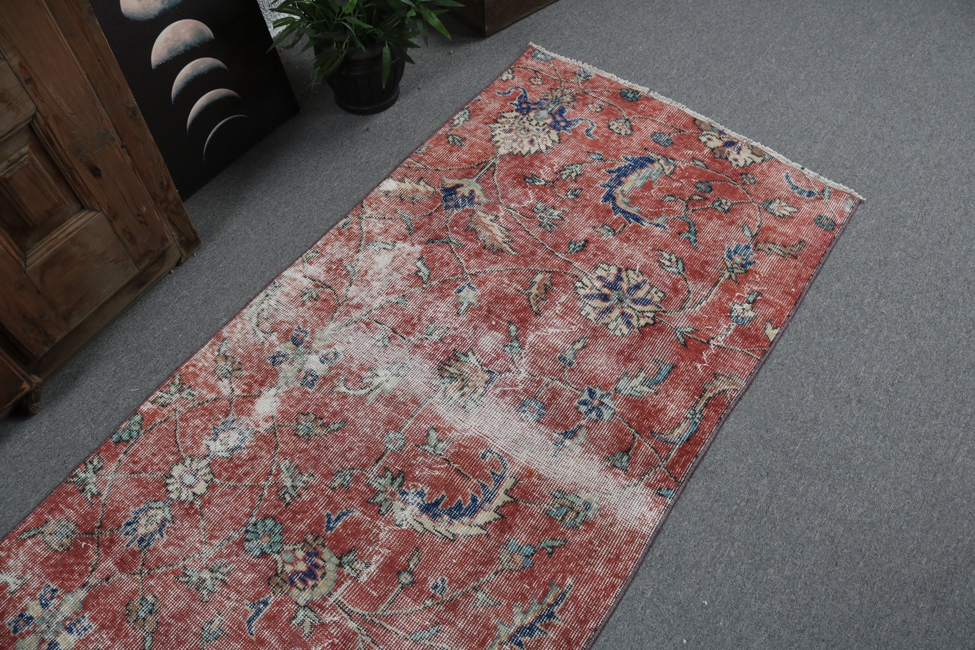 Mutfak Halısı, Kırmızı Boho Halıları, 2.9x8.5 ft Runner Halısı, Vintage Halılar, El Dokuma Halısı, Bohem Halısı, Koridor Halıları, Türk Halısı