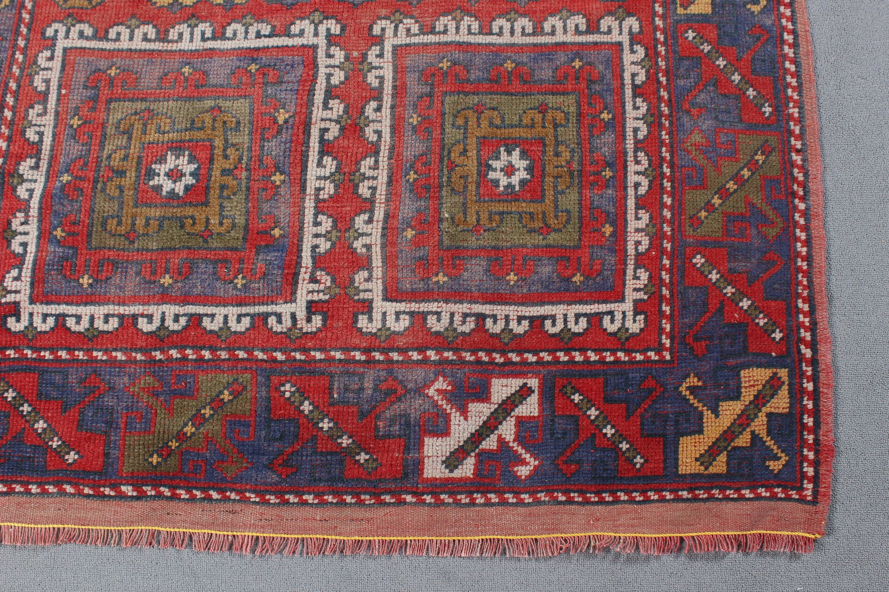 Kırmızı El Dokuma Halı, Organik Halı, Vintage Halı, 4.1x6.4 ft Alan Kilimi, Havalı Halılar, Yemek Odası Halıları, Vintage Alan Halısı, Mutfak Halıları, Türk Halısı