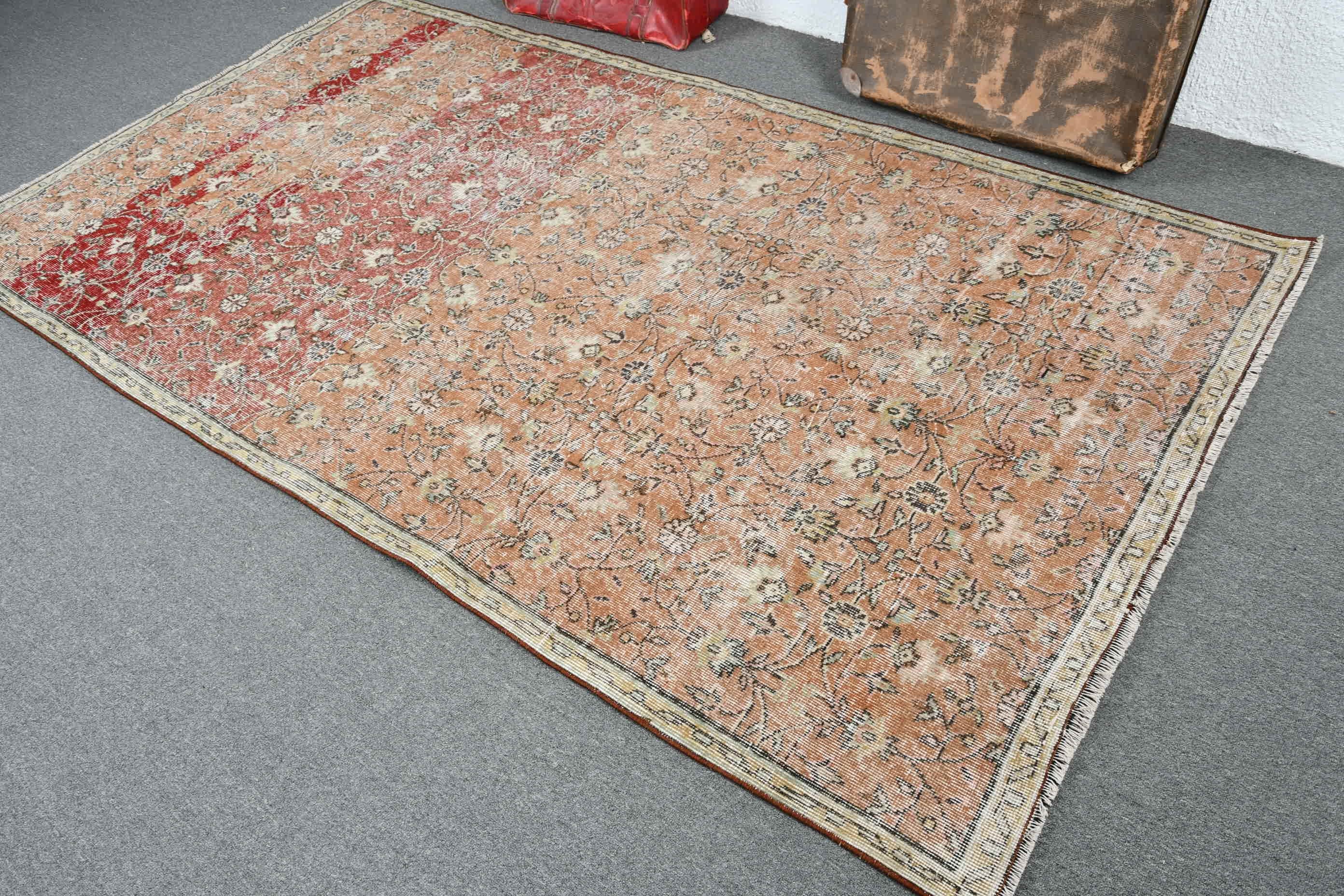 Yer Halısı, Vintage Halı, Oturma Odası Halıları, Türk Halıları, Eskitilmiş Halılar, Turuncu Oryantal Halı, 4,8x8,7 ft Büyük Halı, Salon Halısı, Oushak Halıları