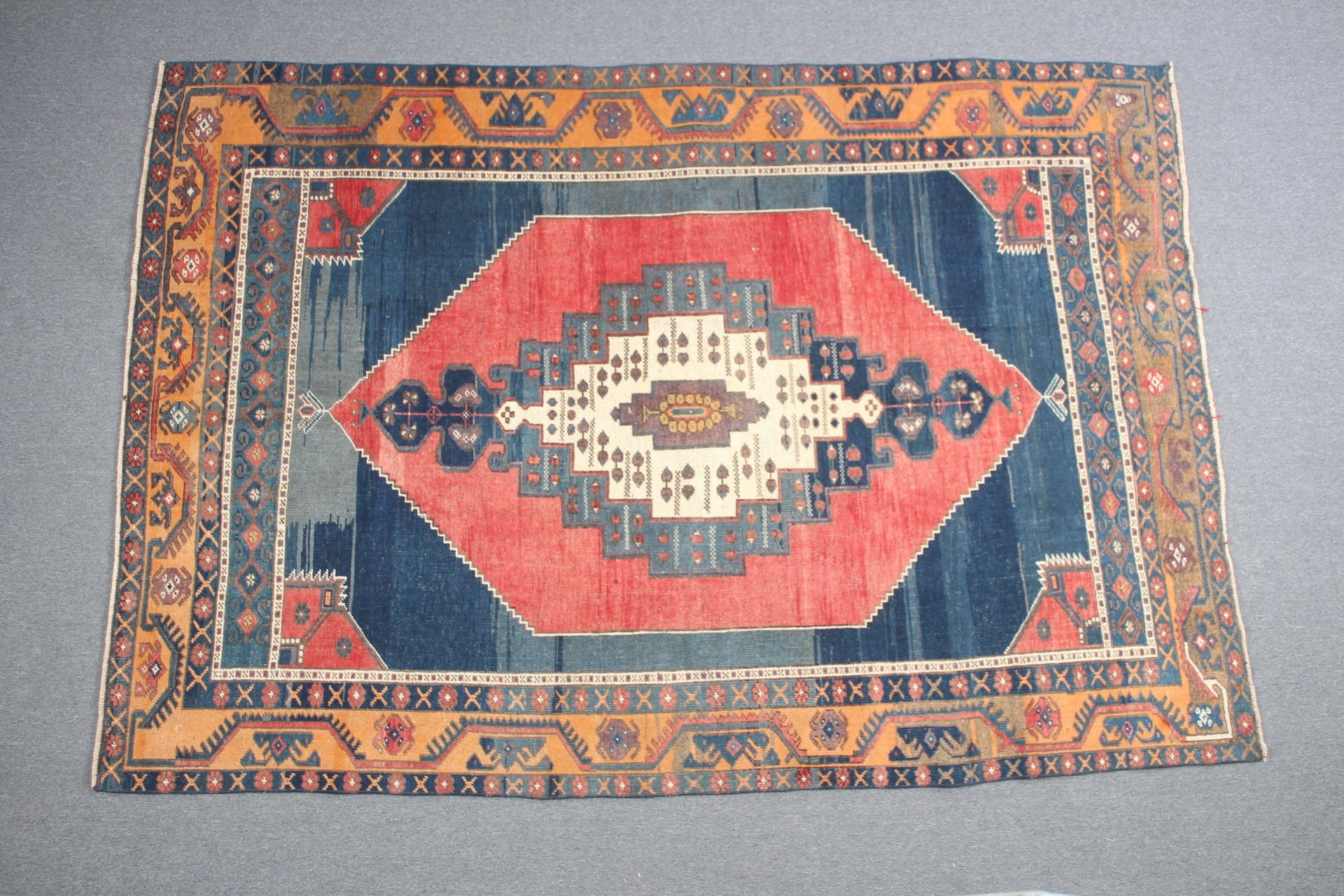 Vintage Halı, Organik Halı, Türk Halıları, Salon Halıları, Mavi Antika Halı, Yatak Odası Halıları, 5.9x8.5 ft Büyük Halı, Oryantal Halı