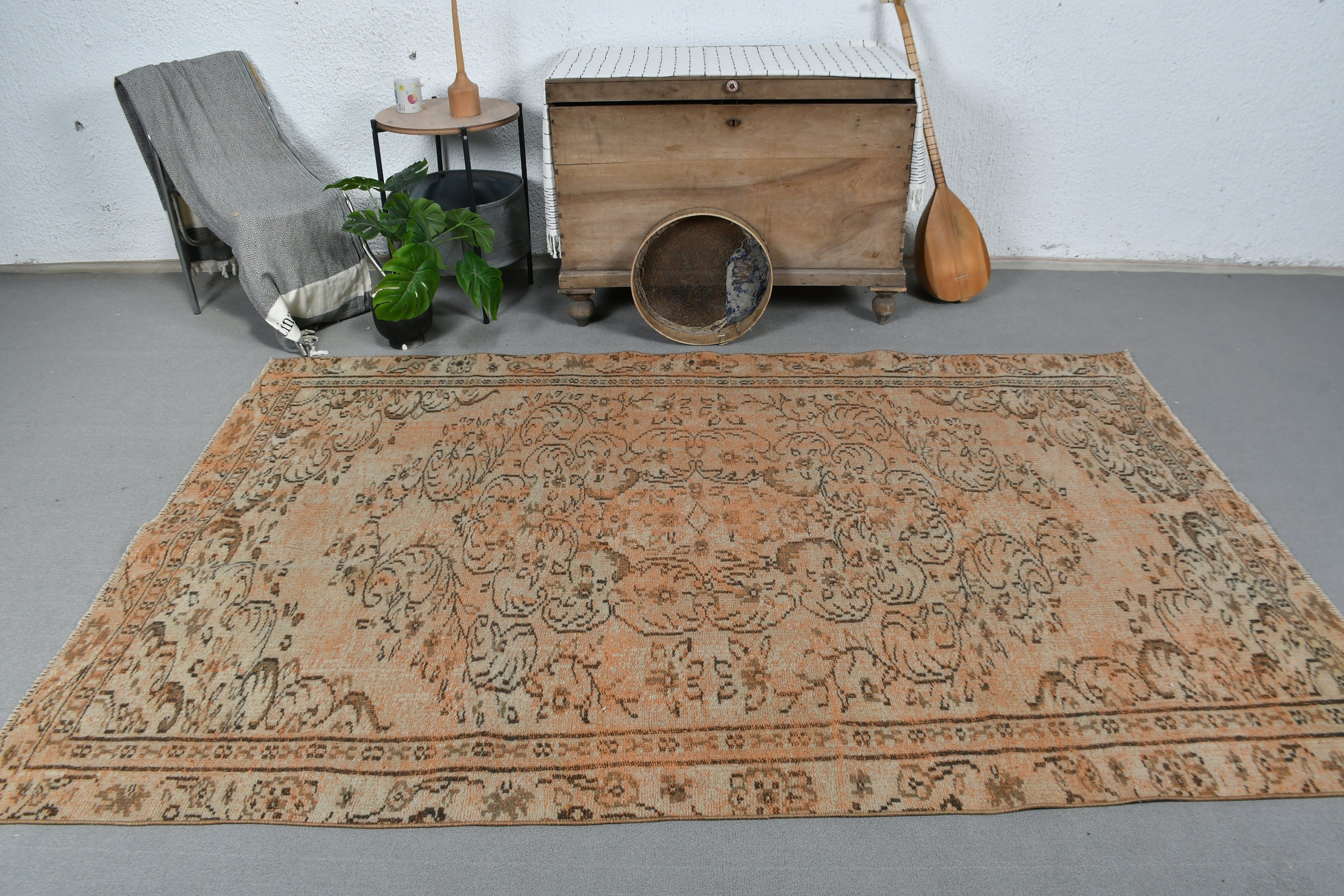 Türk Halısı, Vintage Halı, Havalı Halı, Salon Halıları, 5,2x8,2 ft Büyük Halılar, Oturma Odası Halıları, Turuncu Oryantal Halı, Salon Halıları, Antika Halılar