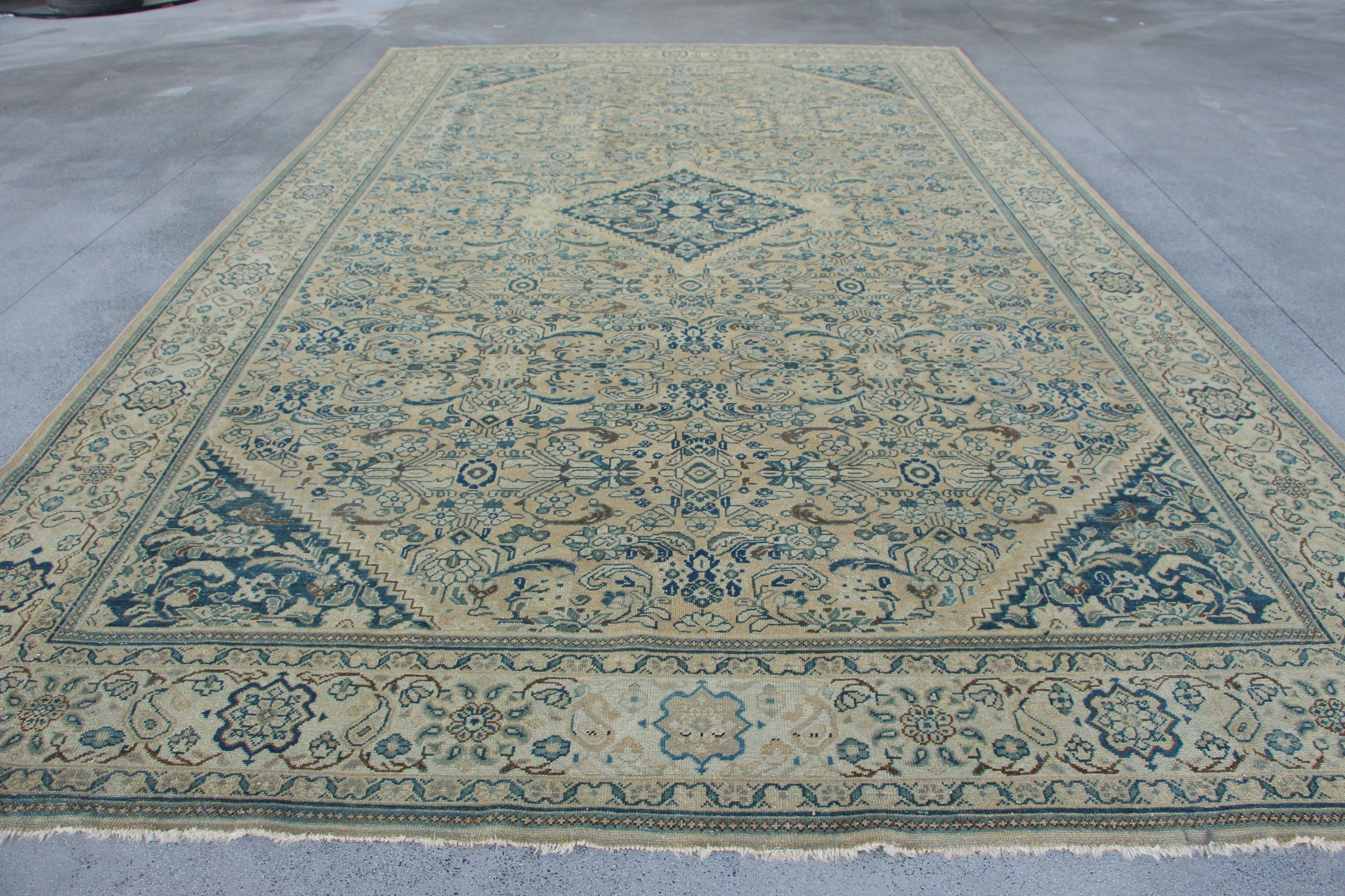 Bej 10.3x16.8 ft Büyük Boy Halılar, Yemek Odası Halısı, Salon Halısı, Vintage Halı, Boho Halısı, Oushak Halısı, Türk Halısı, El Dokuma Halısı