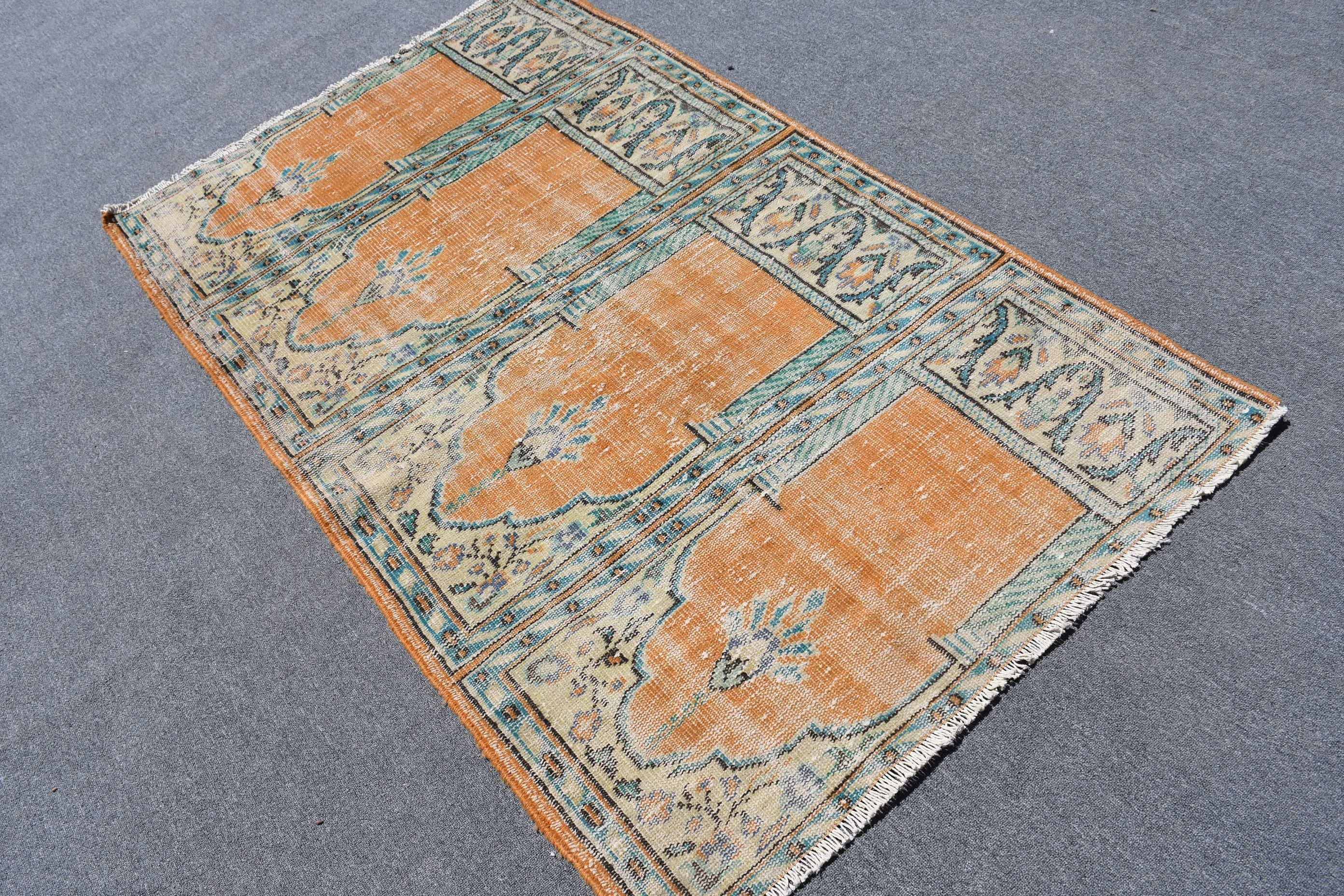 Floor Rug, Nursery Rug, Rugs for Kitchen, Bedroom Rugs, Antique Rug, Turkish Rugs, 3.7x6.4 ft Accent Rug, Vintage Rug, Orange Kitchen Rug