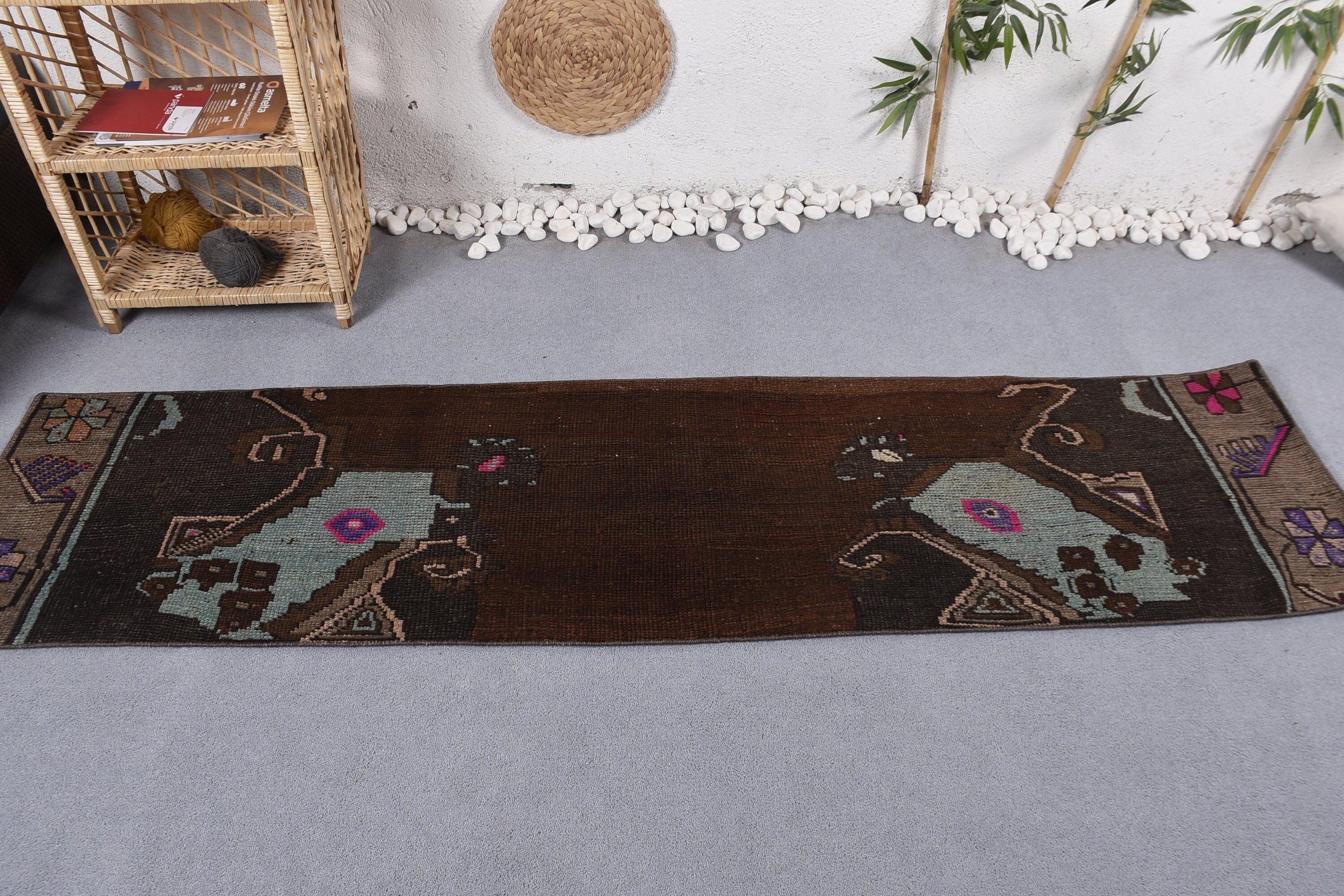 Kitchen Rug, Rugs for Stair, Old Rugs, Bedroom Rug, Antique Rug, Brown Anatolian Rug, 1.9x7.6 ft Runner Rug, Vintage Rug, Turkish Rug