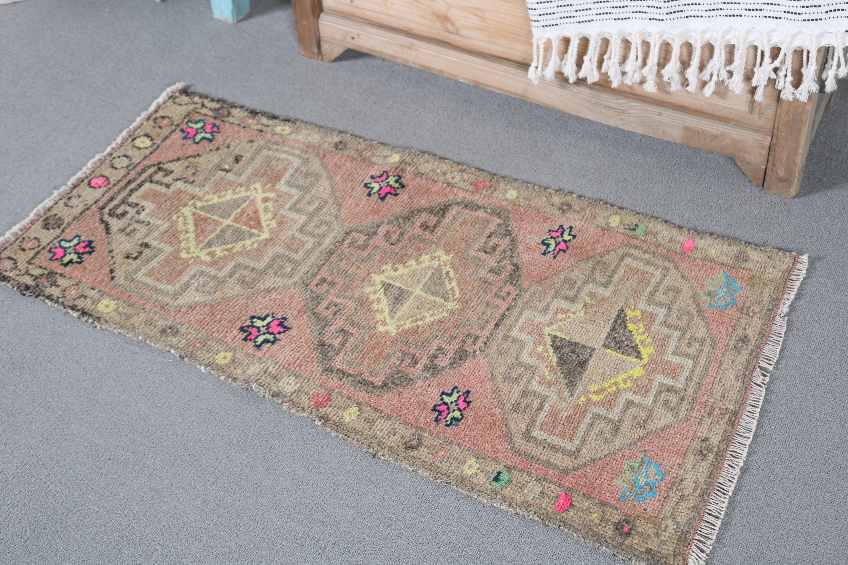 Yatak Odası Halısı, Vintage Halılar, Araba Paspas Halısı, Türk Halıları, Pembe 1.6x3.2 ft Küçük Halı, Yün Banyo Paspas Halısı, Banyo Halısı