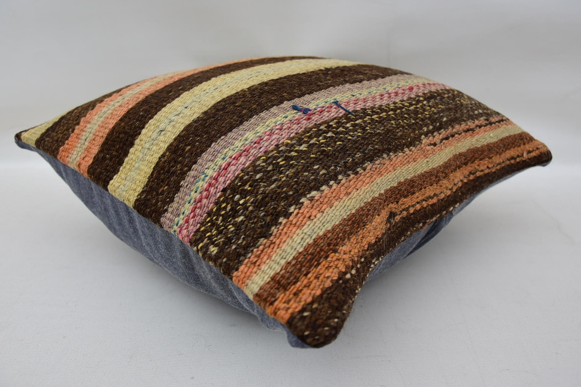 Handwoven Pillow Cover Cushion Case, Handmade Kilim Cushion, 16"x16" Brown Pillow Sham, Throw Kilim Pillow, Turkish Kilim Pillow