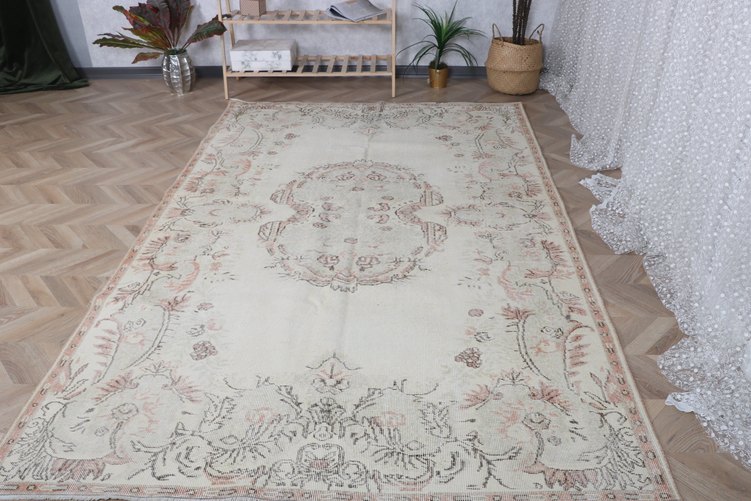 Organik Halılar, Lüks Halılar, Geometrik Halılar, Bej Antika Halı, Türk Halısı, Vintage Halılar, Salon Halısı, 5.6x9.2 ft Büyük Halılar, Yemek Odası Halısı