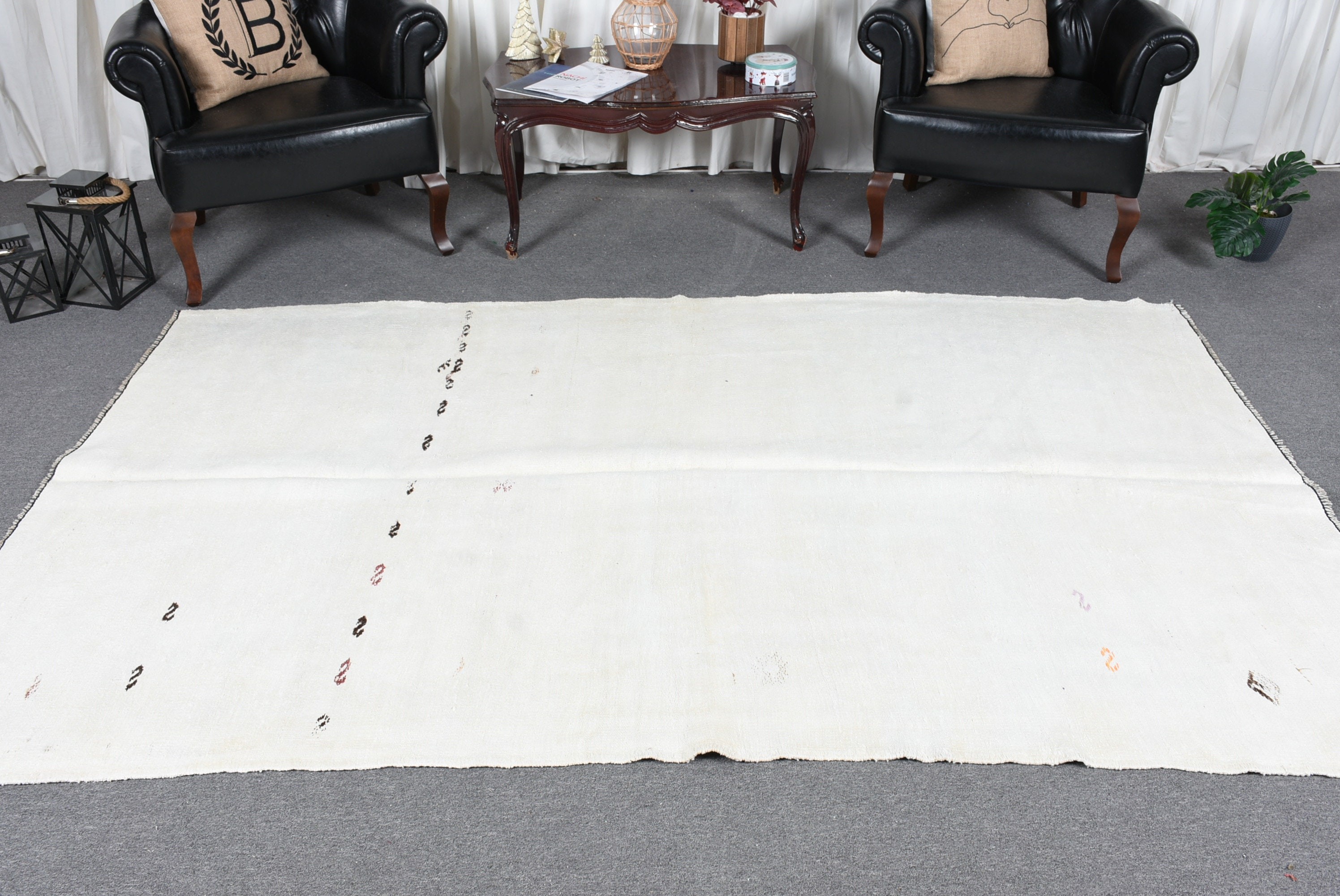 Bedroom Rug, Rugs for Dining Room, Vintage Rug, Kitchen Rugs, Oushak Rug, Turkish Rug, Salon Rug, White  5.4x8.6 ft Large Rug