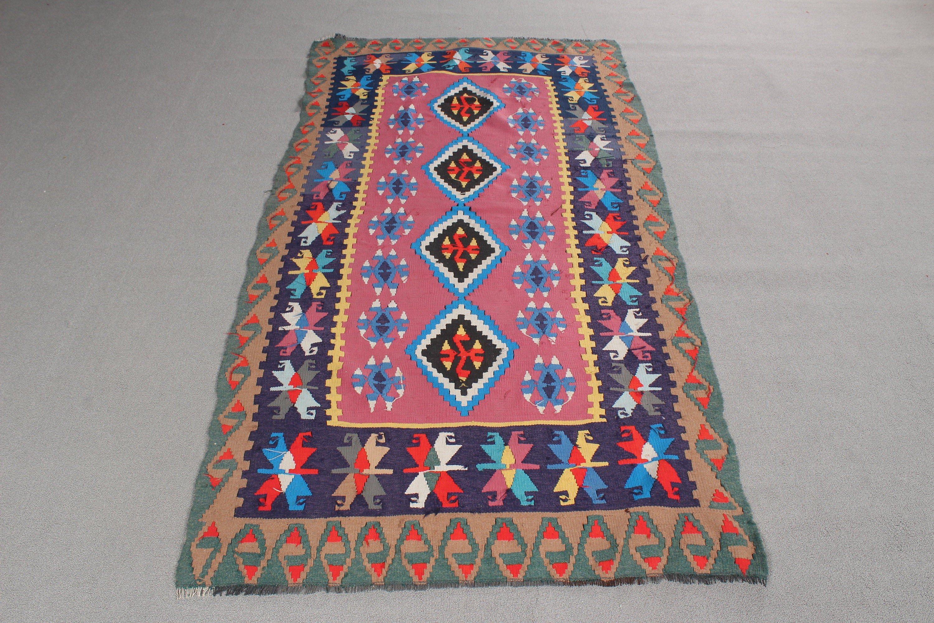 Vintage Halılar, Sanatsal Halılar, Yatak Odası Halısı, 3,4x6,9 ft Vurgulu Halılar, Yeşil Zemin Halısı, Türk Halısı, Kilim, Vintage Vurgulu Halılar