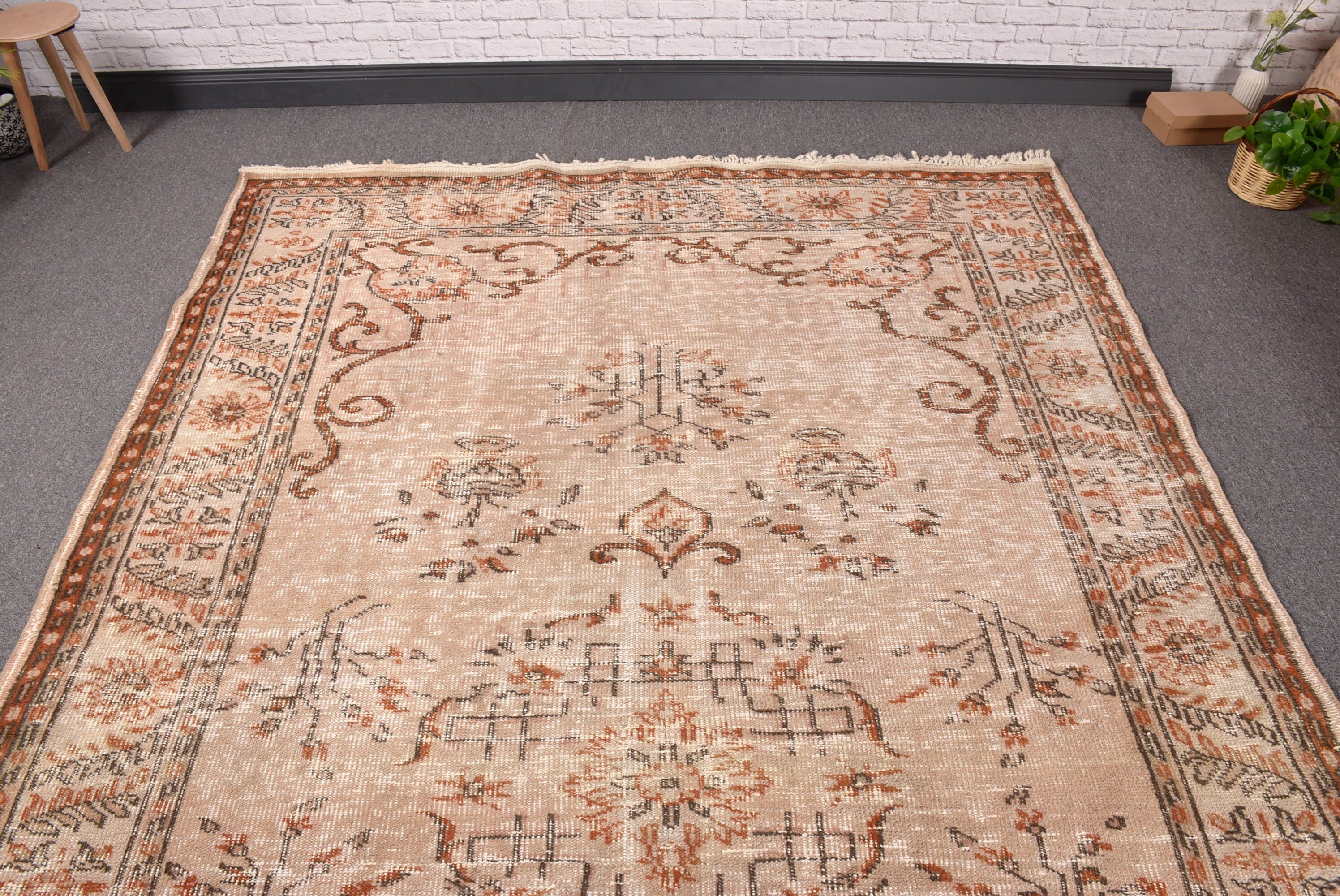 Büyük Boho Halıları, Lüks Halı, 6,1x9,8 ft Büyük Halı, Büyük Oushak Halıları, Antika Halılar, Türk Halıları, Bej Fas Halısı, Vintage Halı