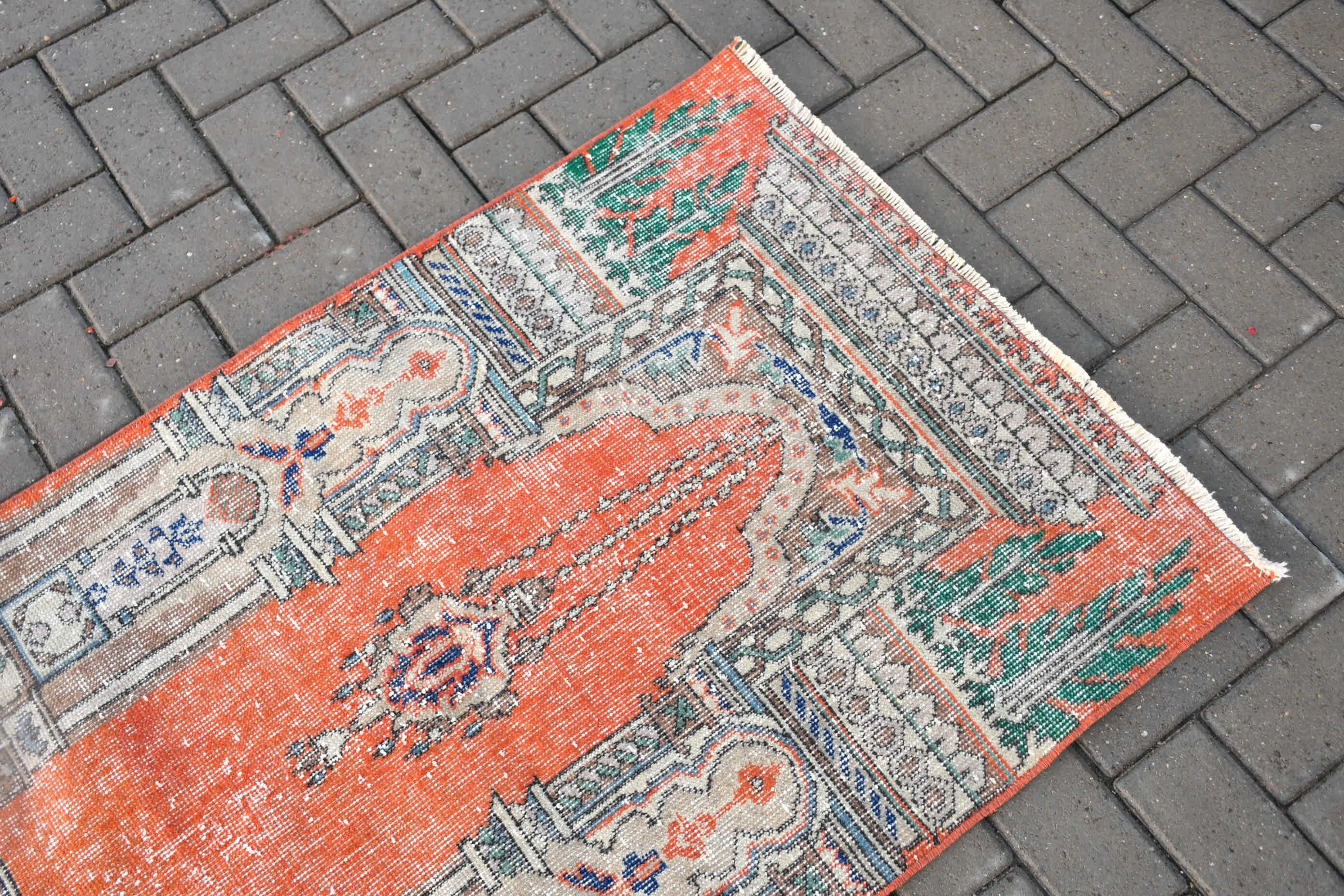 Rugs for Bedroom, 2.6x4 ft Small Rugs, Nursery Rug, Antique Rug, Bathroom Rug, Turkish Rug, Vintage Rug, Orange Bedroom Rug