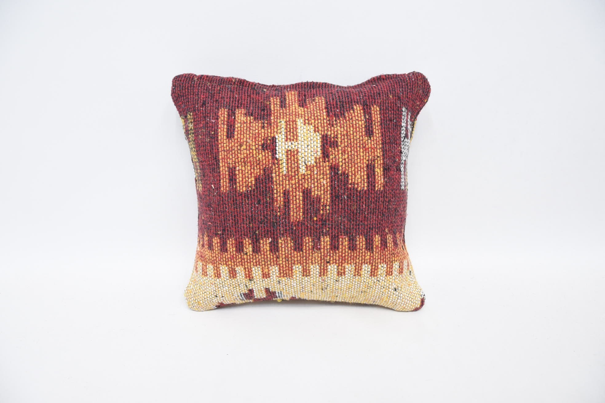 12"x12" Red Pillow Cover, Rustic Pillow Sham, Boho Pillow Sham Cover, Aesthetic Pillow, Handmade Kilim Cushion, Turkish Kilim Pillow