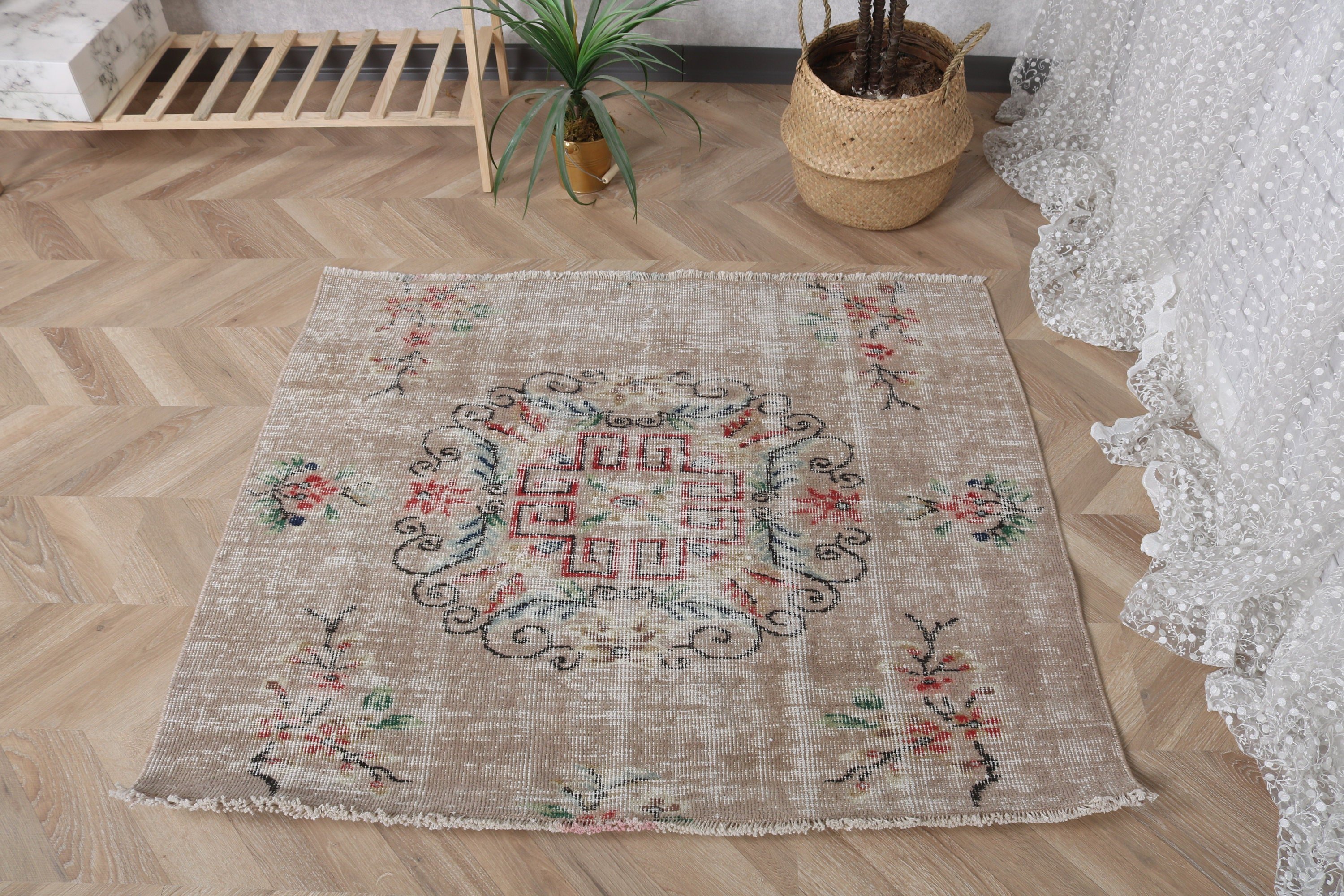 Vintage Rug, Luxury Rugs, Rugs for Door Mat, Turkish Rug, Door Mat Rug, Brown Oushak Rug, Car Mat Rug, Moroccan Rug, 3.9x3.3 ft Small Rugs