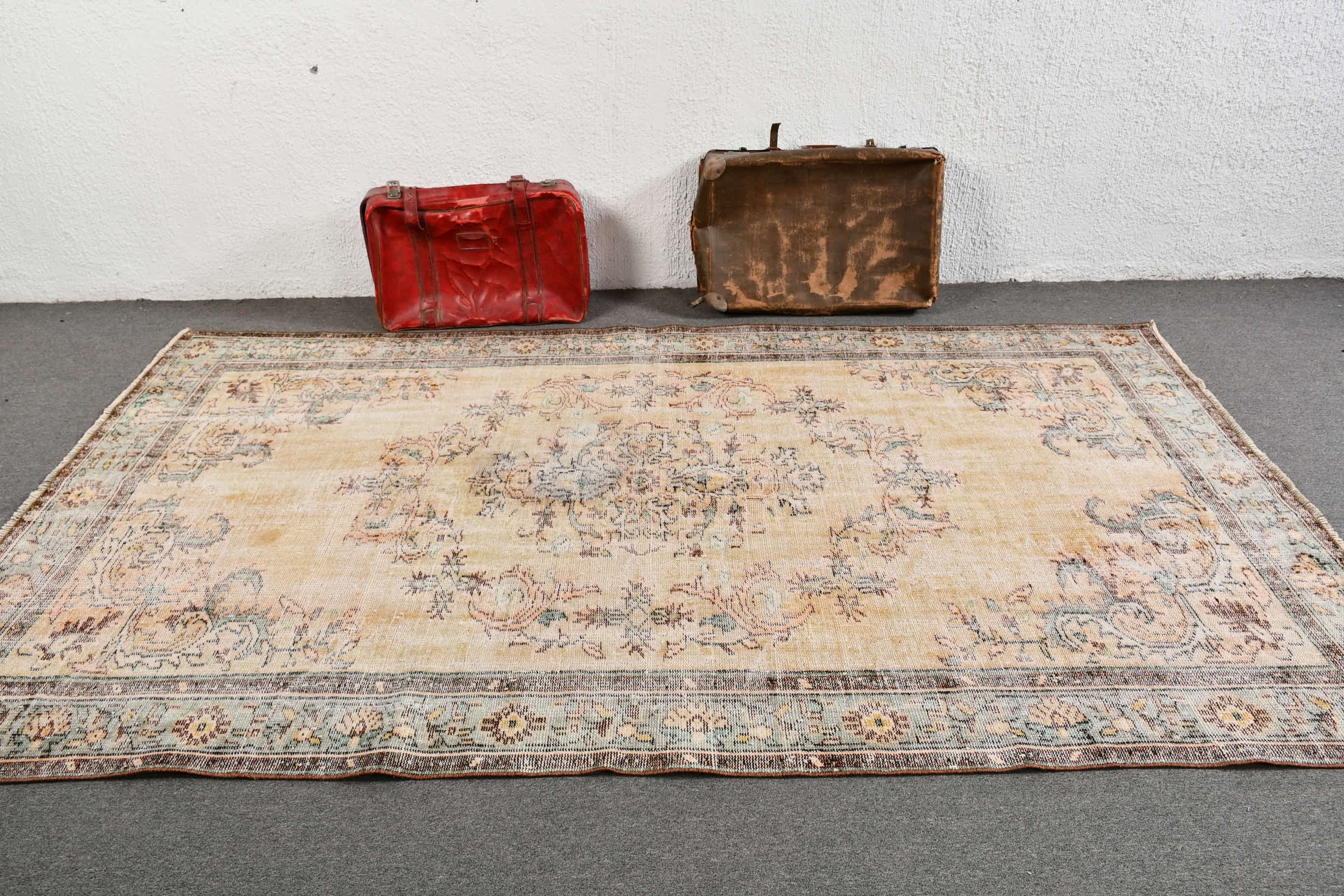 Salon Halısı, Oryantal Halı, Vintage Halılar, Havalı Halılar, Sarı Yer Halıları, Yemek Odası Halıları, 5.7x9.6 ft Büyük Halı, Türk Halıları, Salon Halıları