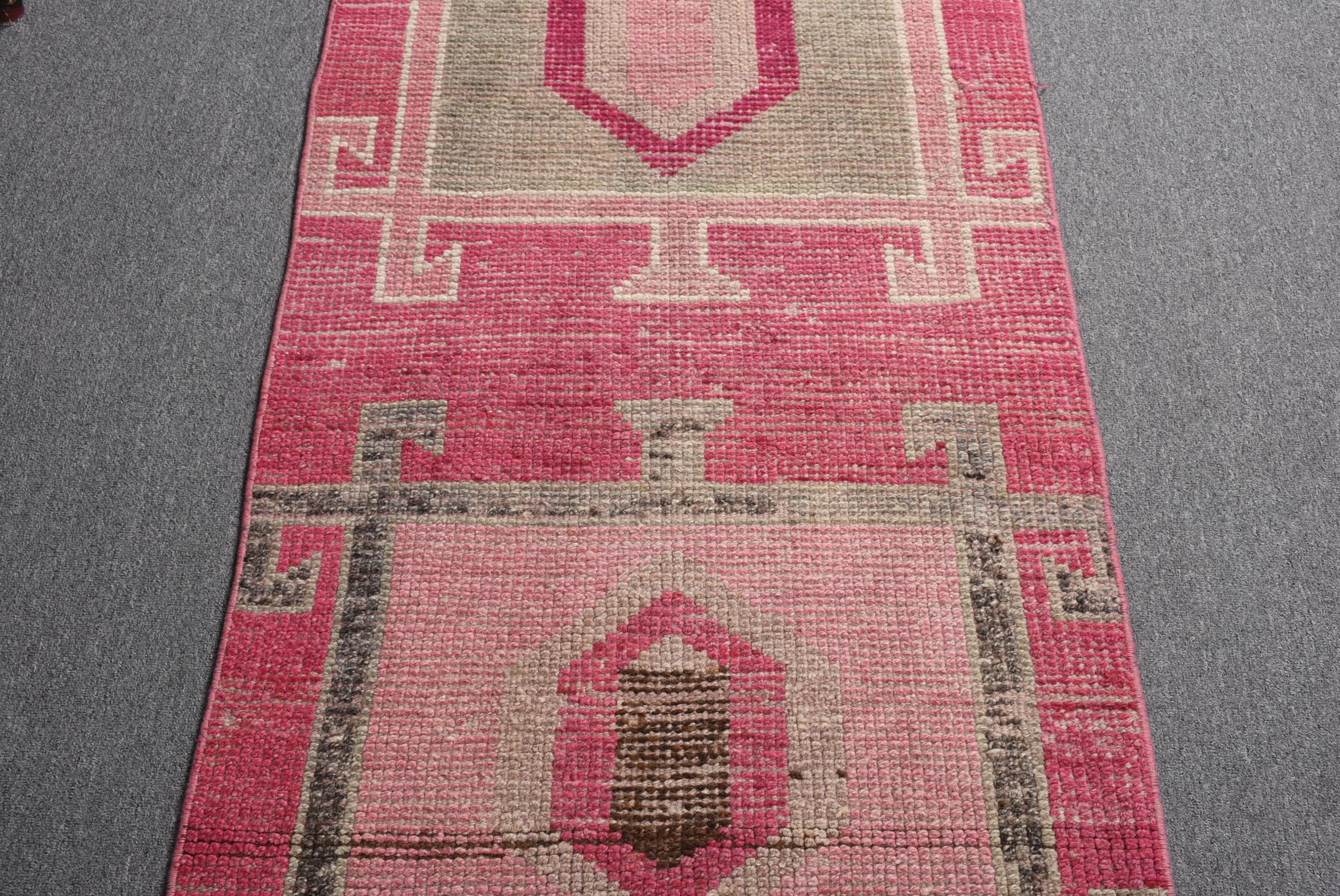 Pink Oushak Rug, Kitchen Rug, Vintage Rugs, Bedroom Rugs, 2.7x11 ft Runner Rug, Rugs for Corridor, Turkish Rugs, Hallway Rug