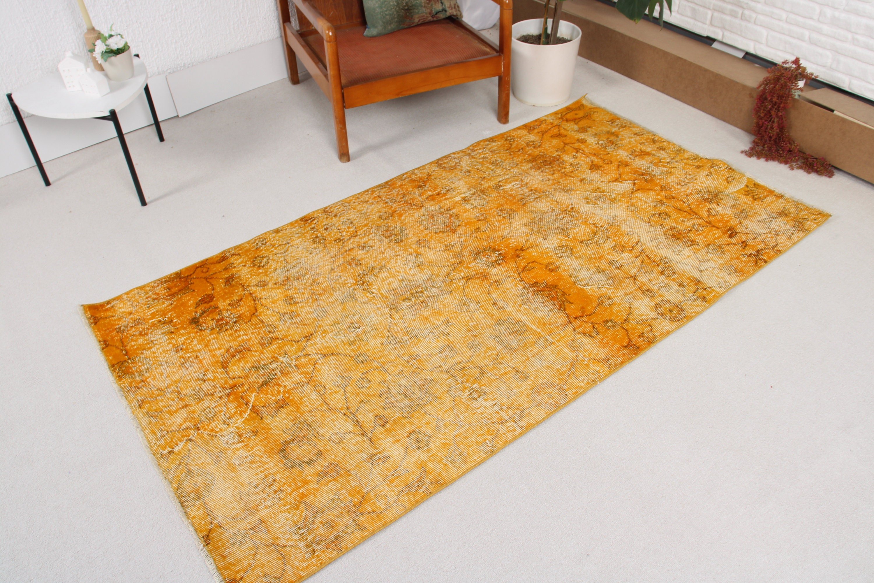 3.5x6.6 ft Accent Rugs, Nursery Rugs, Modern Rug, Handwoven Rug, Turkish Rug, Vintage Rug, Rugs for Vintage Accent, Yellow Cool Rug