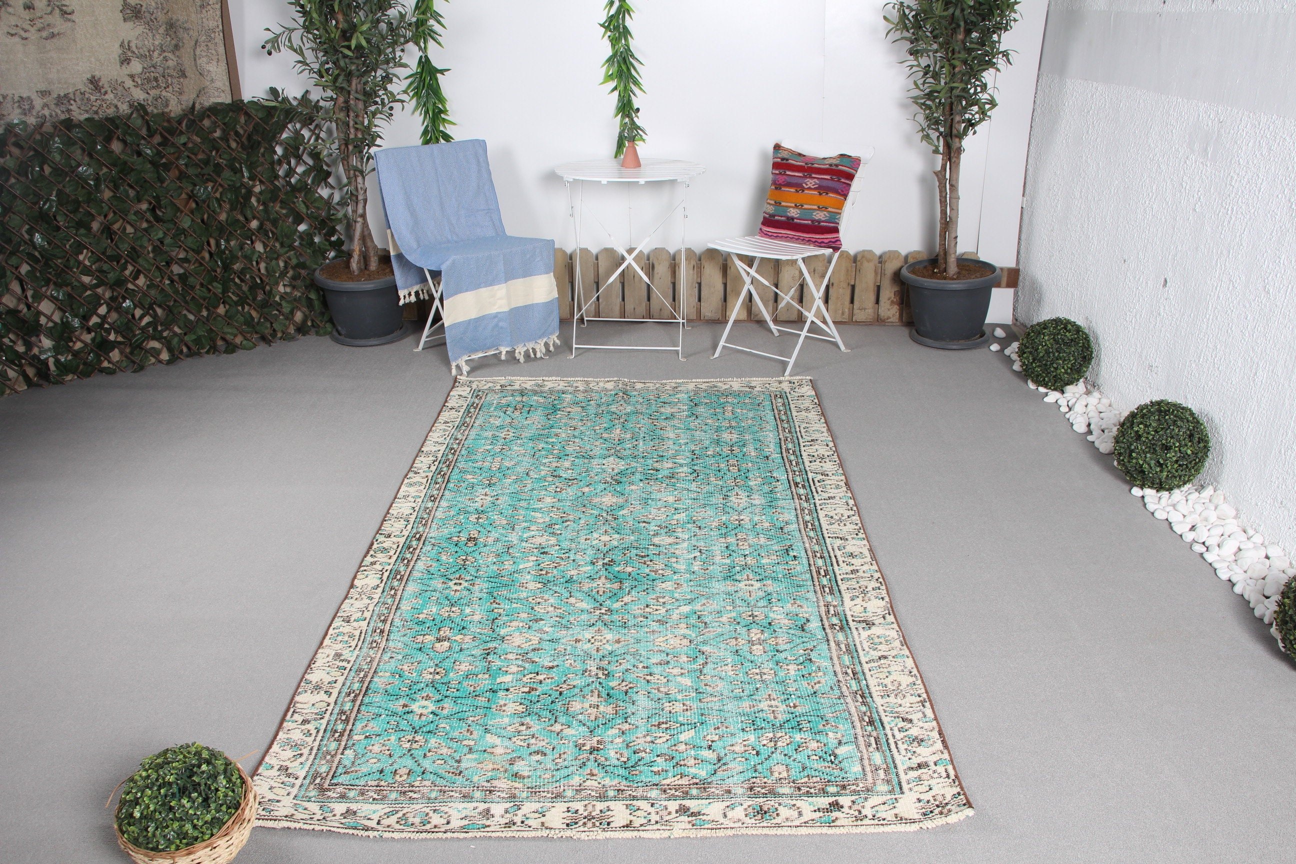 4.4x7.5 ft Area Rugs, Vintage Rug, Tribal Rug, Bedroom Rug, Green Oriental Rug, Moroccan Rug, Rugs for Bedroom, Turkish Rug, Floor Rug