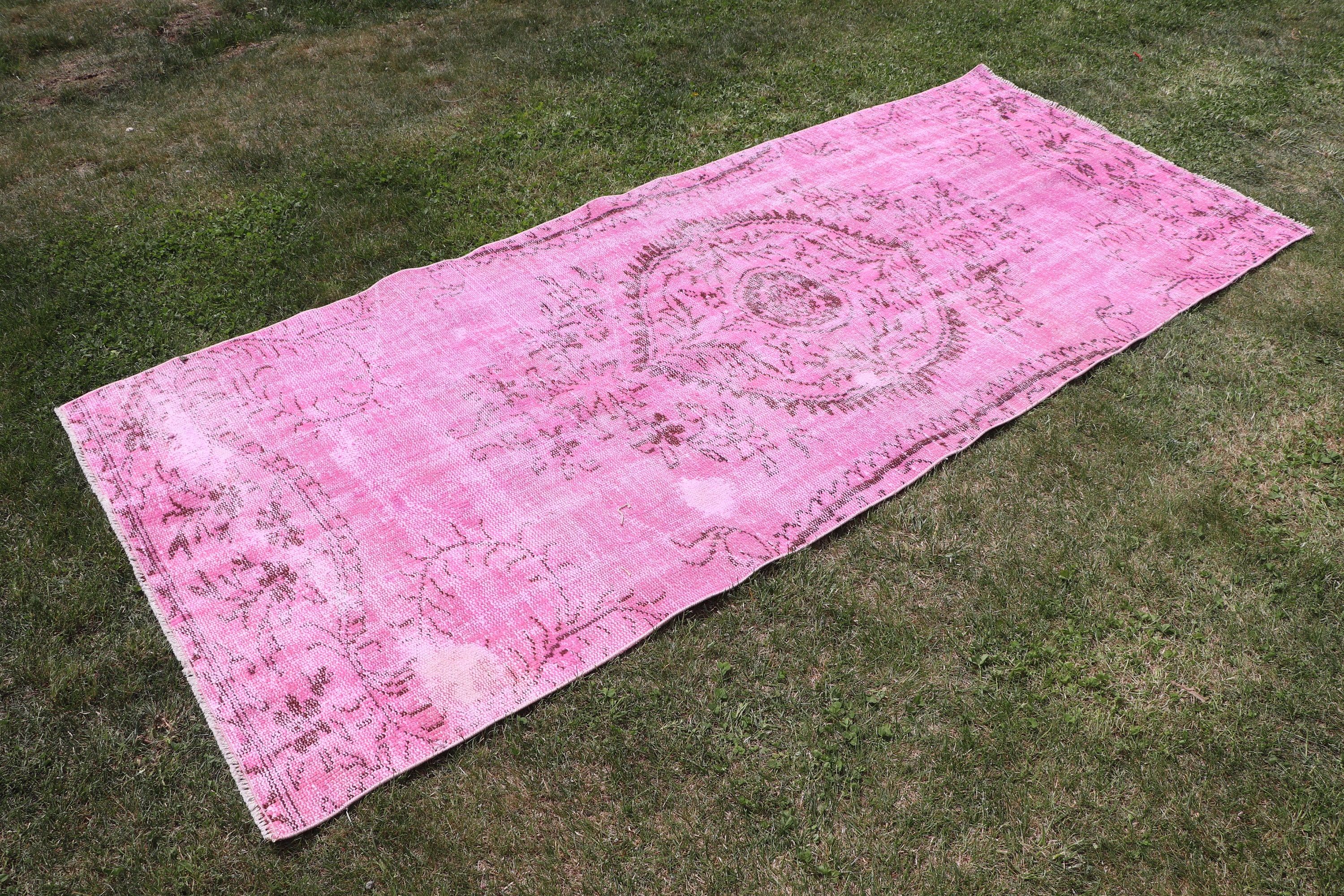 Pink Statement Rugs, Vintage Rug, Geometric Rug, Bedroom Rugs, Rugs for Vintage Area, Turkish Rugs, 3.4x8.3 ft Area Rugs, Cool Rug