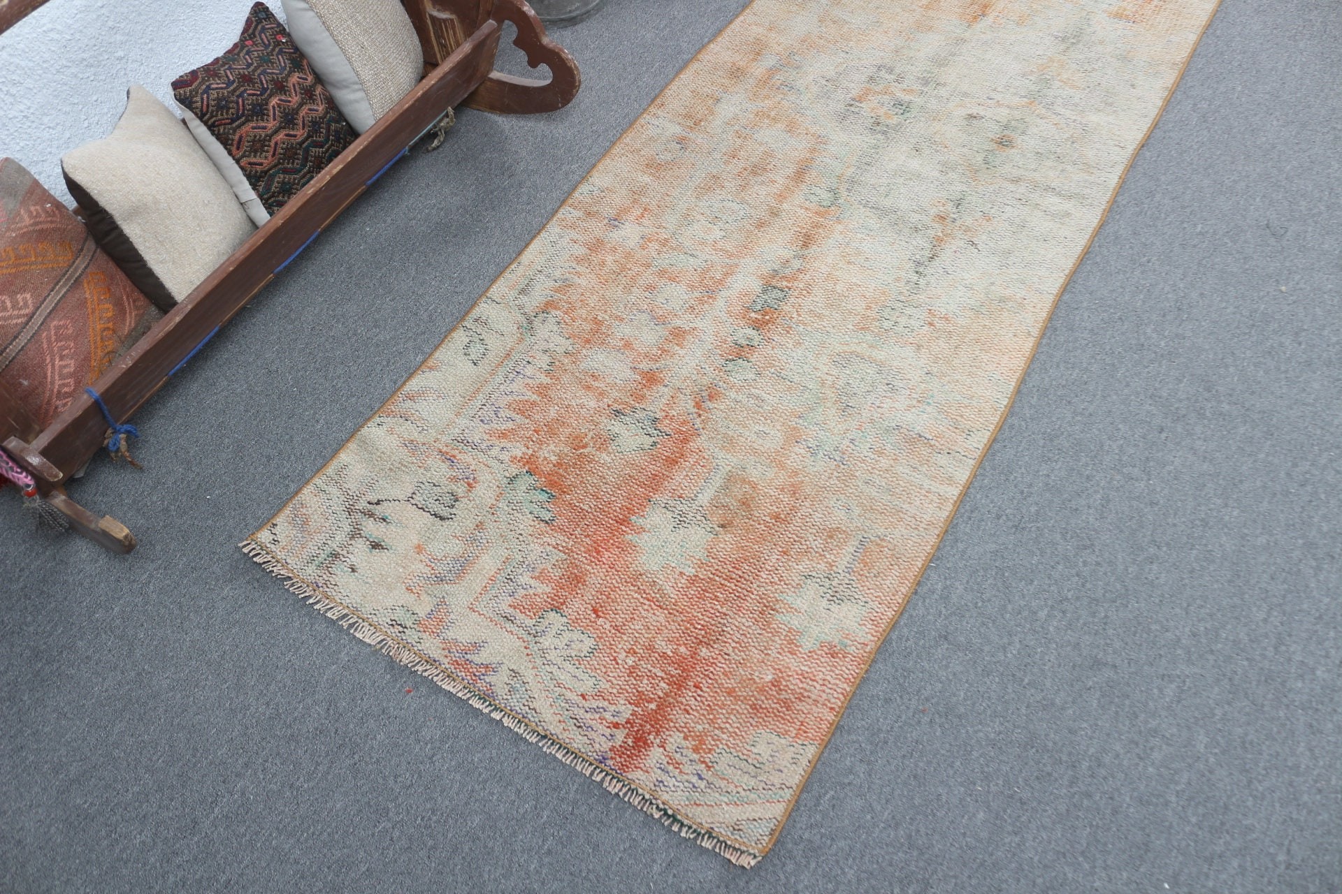 Wool Rug, Orange Moroccan Rugs, Corridor Rug, 2.5x7.3 ft Runner Rug, Vintage Rug, Kitchen Rugs, Stair Rug, Turkish Rug, Rugs for Stair