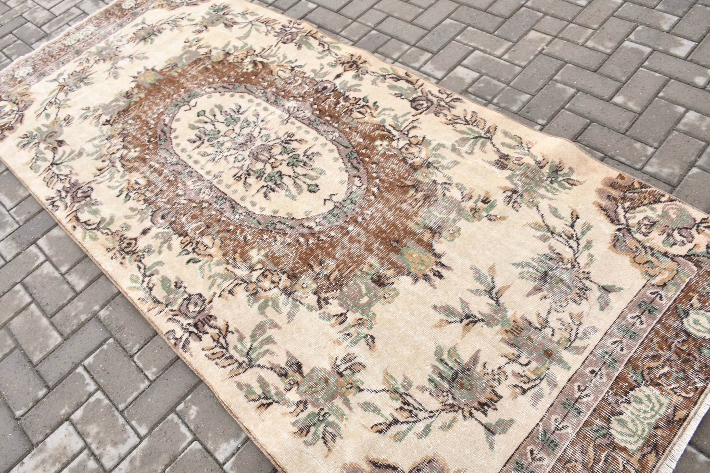 Bedroom Rugs, Beige  3.9x9 ft Area Rug, Anatolian Rugs, Nursery Rugs, Pale Rugs, Vintage Rug, Rugs for Indoor, Turkish Rug