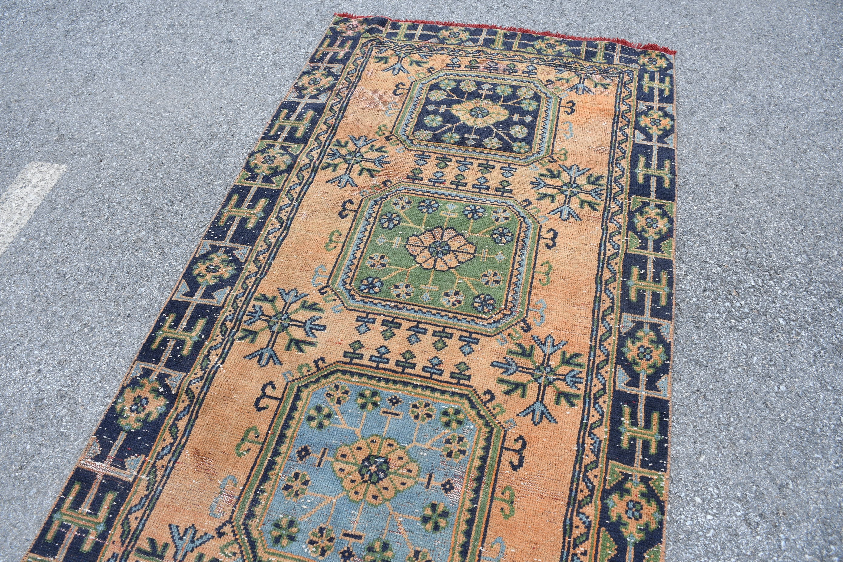 Orange Anatolian Rug, Antique Rug, Organic Rug, Turkish Rugs, Corridor Rug, Hallway Rug, 4x10.8 ft Runner Rugs, Oushak Rug, Vintage Rugs
