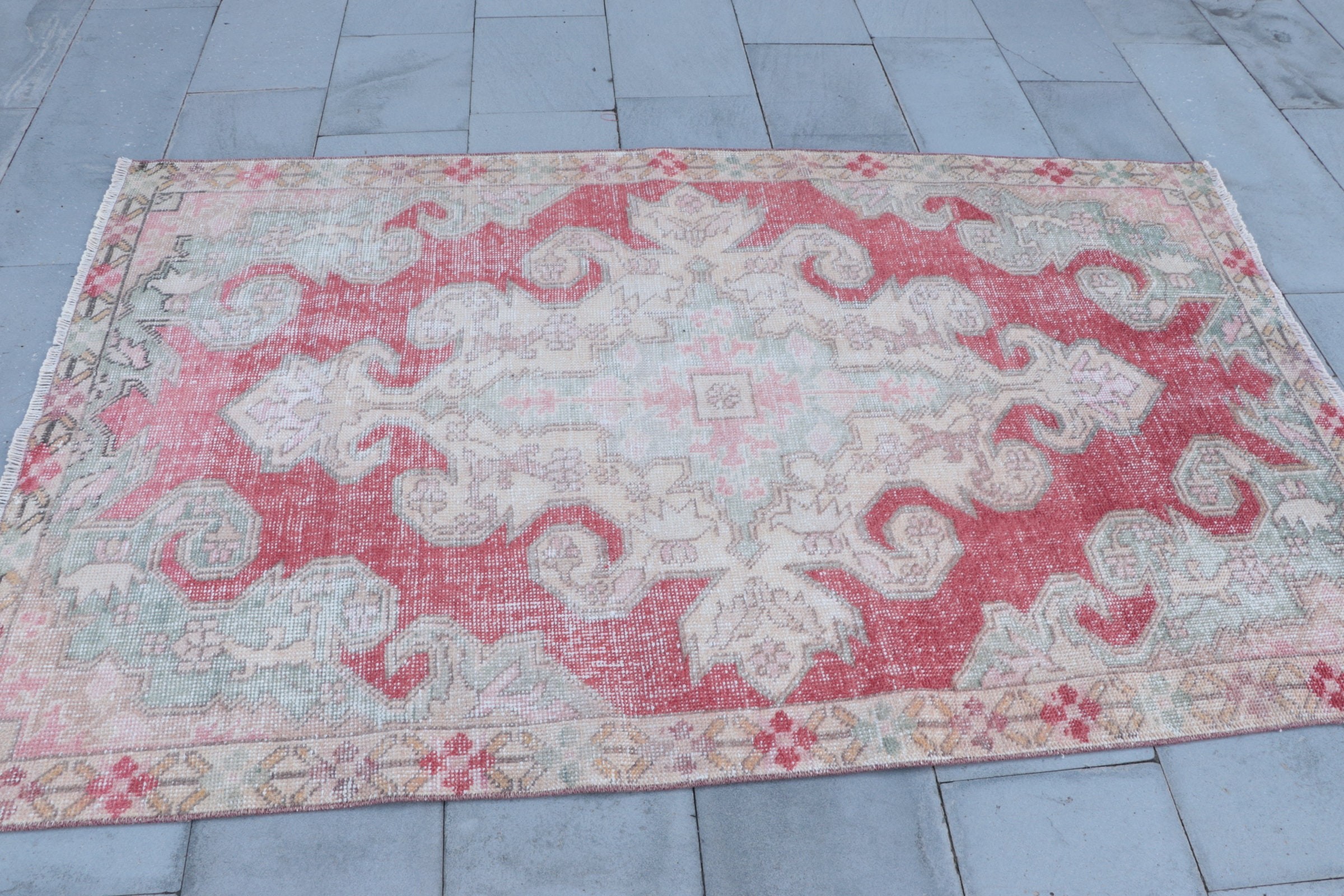 Antique Rug, Pale Rug, Turkish Rugs, Kitchen Rugs, Red Home Decor Rug, Rugs for Bedroom, 4.2x7.1 ft Area Rug, Vintage Rugs, Living Room Rug