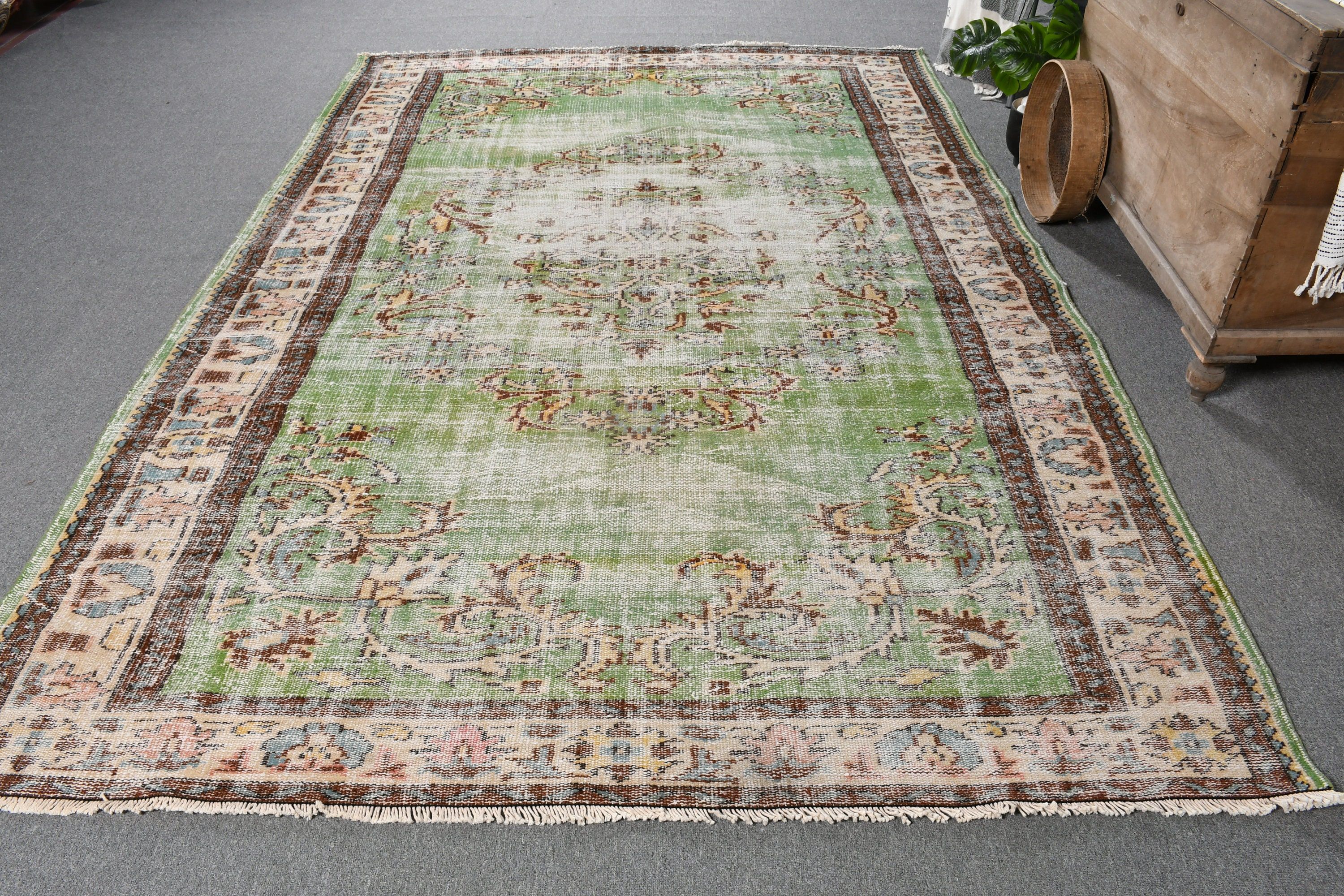 Salon Rug, Turkish Rug, Kitchen Rugs, Moroccan Rug, Green Cool Rug, Vintage Rug, 6.5x9.4 ft Large Rugs, Living Room Rug, Rugs for Bedroom