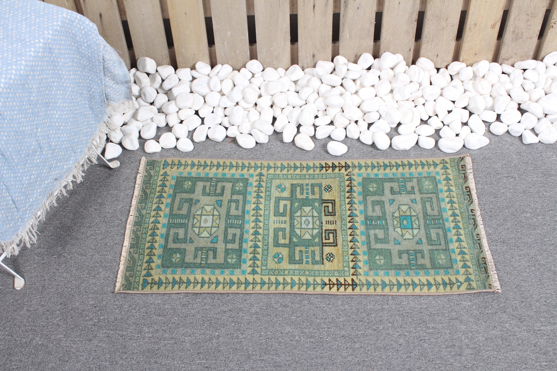 Green Anatolian Rug, Boho Rug, Wool Rugs, Turkish Rugs, Bath Rug, Rugs for Kitchen, 1.2x2.7 ft Small Rug, Vintage Rug, Wall Hanging Rugs