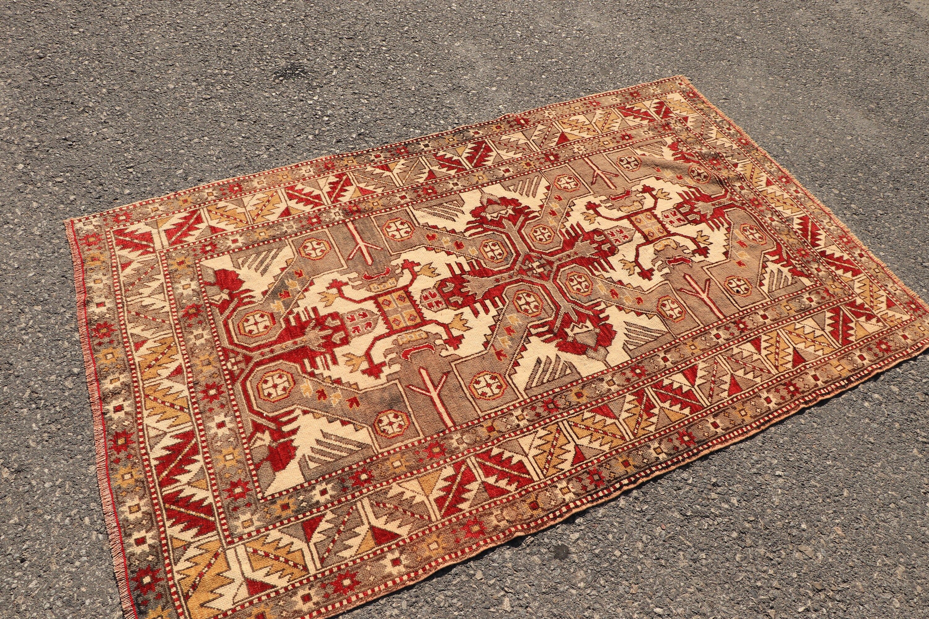 Turkish Rug, Rugs for Bedroom, Red Moroccan Rug, Wool Rug, Tribal Rugs, 3.9x6.3 ft Area Rugs, Vintage Rug, Bedroom Rug, Floor Rug, Pale Rug