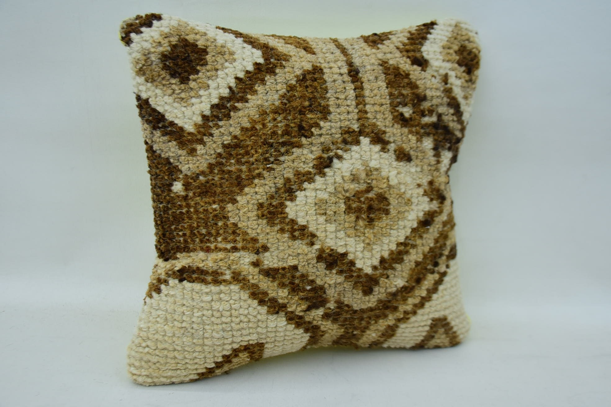 Turkish Pillow, Vintage Throw Pillow Sham, Kilim Pillow Cover, Bed Cushion Cover, Boho Pillow Sham Cover, 14"x14" Beige Cushion Case