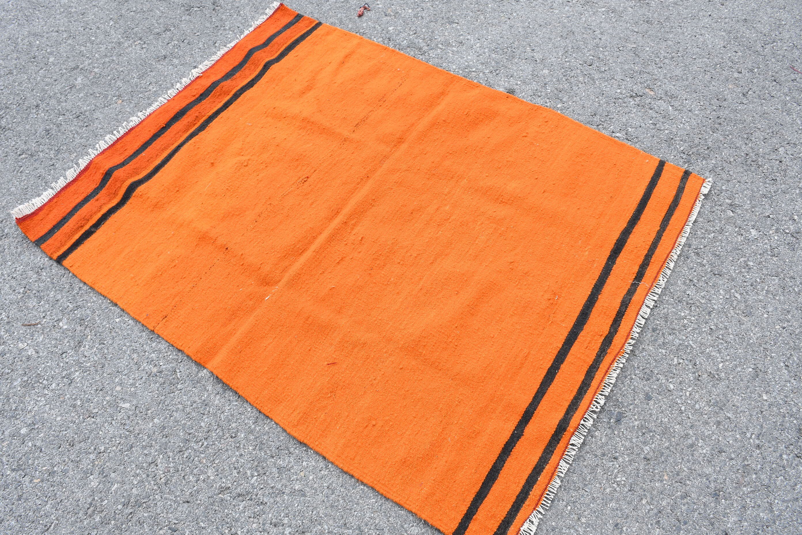 Rugs for Bedroom, Orange Bedroom Rug, Wool Rugs, Vintage Rugs, 3.4x4.6 ft Accent Rugs, Anatolian Rug, Turkish Rugs, Kilim, Kitchen Rug