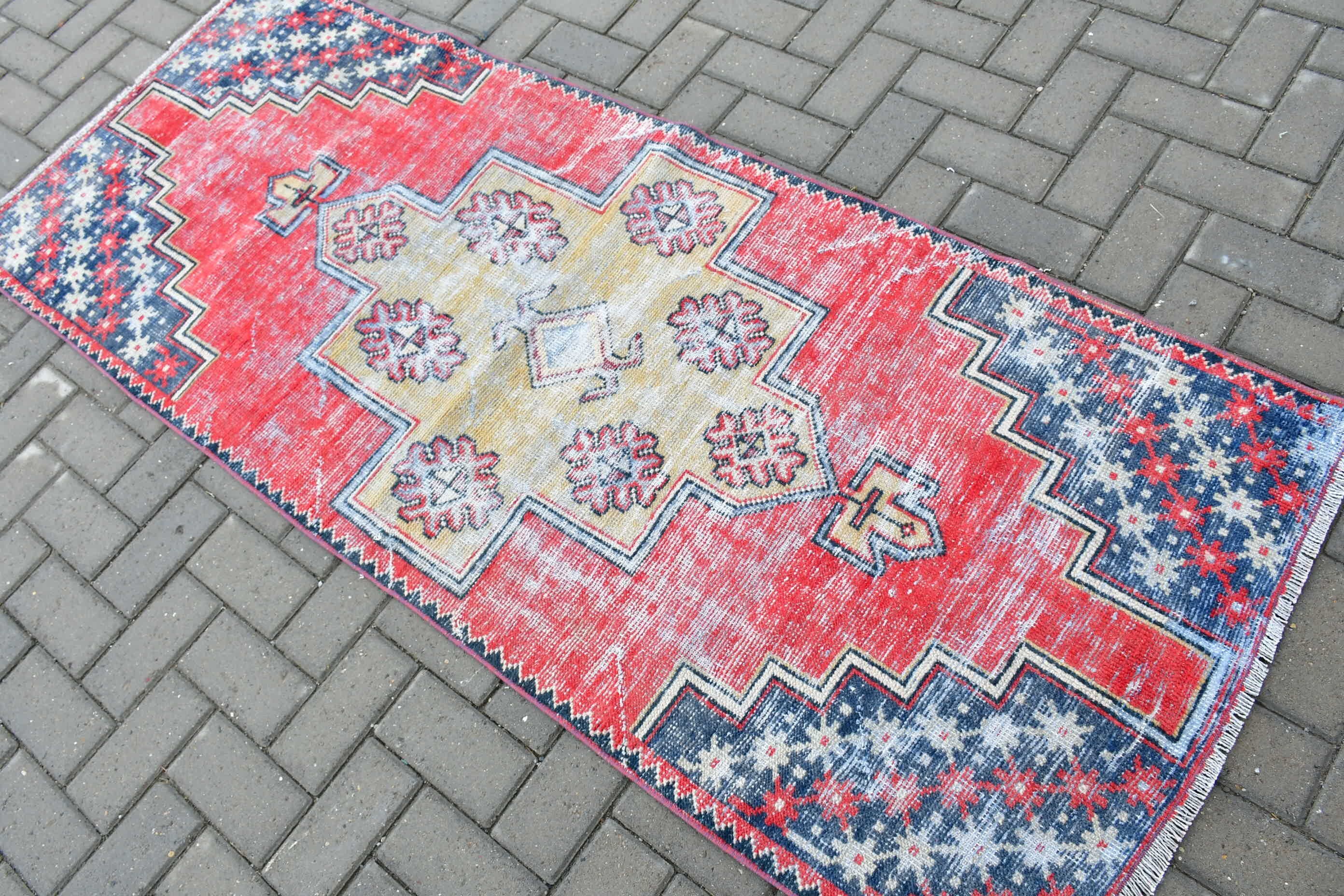 Turkish Rug, 2.8x6.9 ft Accent Rug, Kitchen Rug, Floor Rugs, Red Wool Rug, Rugs for Nursery, Nursery Rugs, Vintage Rug, Oriental Rug