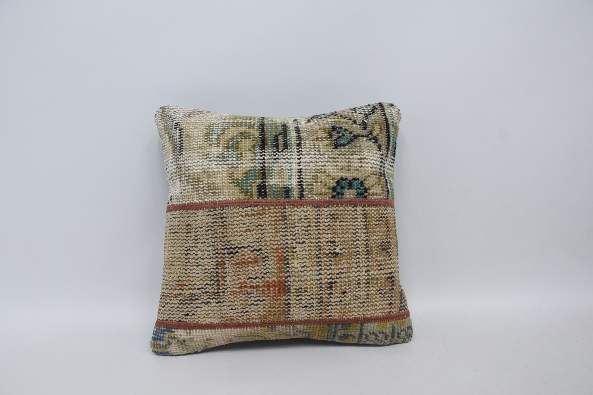 Turkish Pillow, Retro Throw Cushion Cover, 16"x16" Beige Cushion, Pillow for Couch, Retro Throw Cushion, Vintage Kilim Pillow