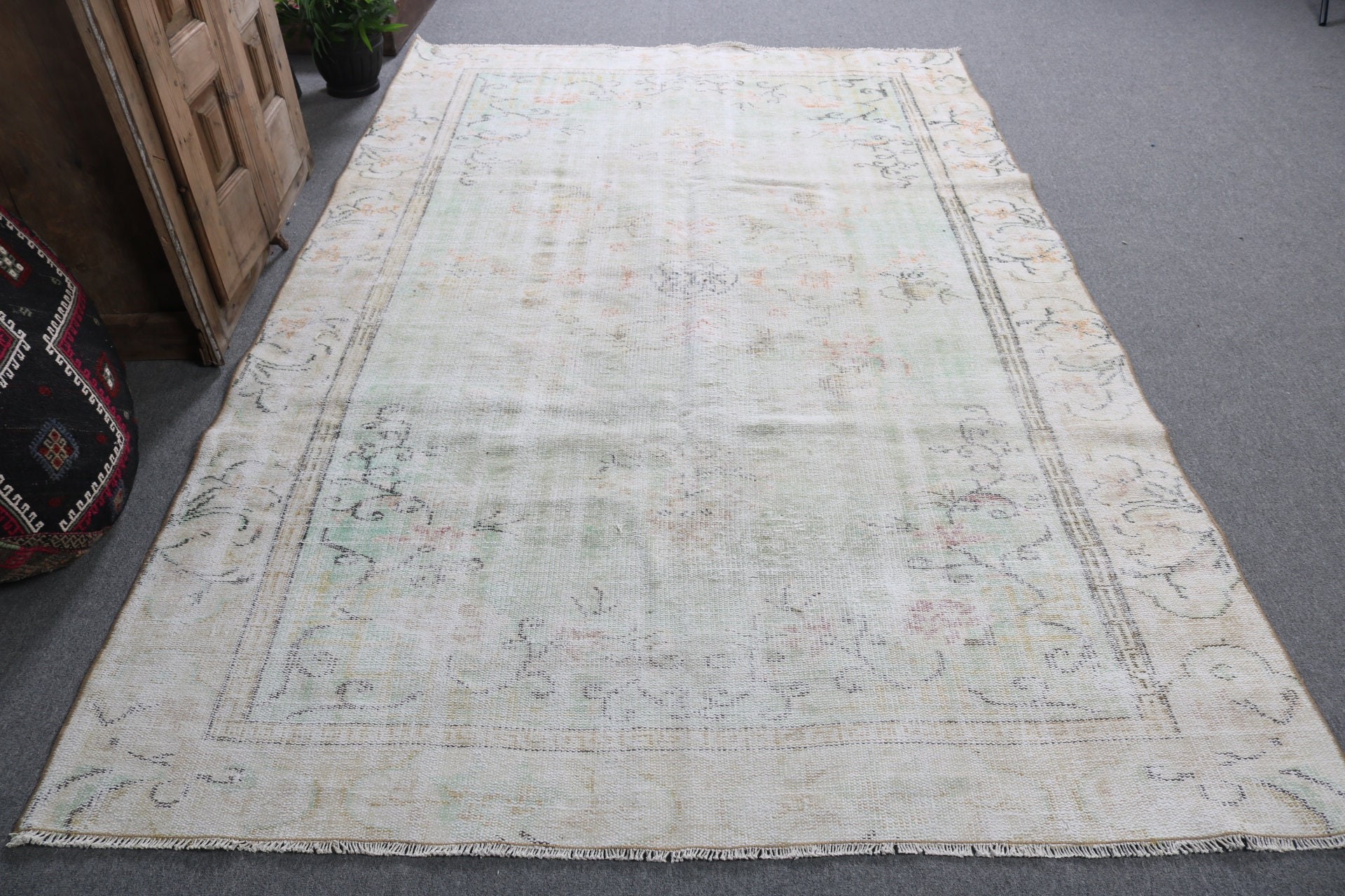 Salon Halısı, El Dokuma Halısı, Harika Halı, Yatak Odası Halıları, Yeşil Lüks Halılar, Büyük Boho Halısı, 6x8,8 ft Büyük Halılar, Vintage Halı, Türk Halıları