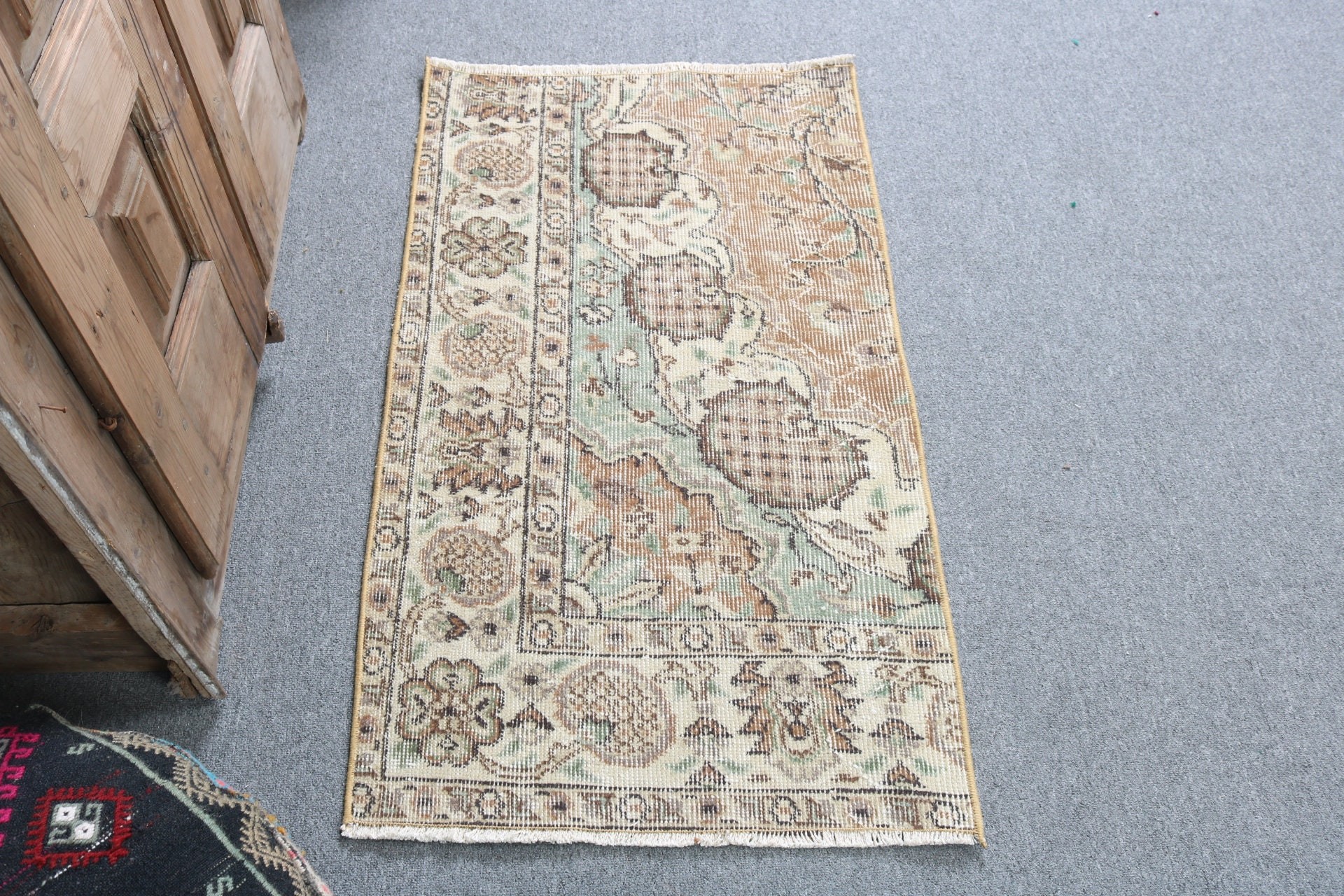 Araba Paspası Halıları, Giriş Halıları, Bej Oryantal Halılar, Araba Paspas Halıları, Türk Halıları, Oryantal Halı, 2x3,6 ft Küçük Halı, Boho Halıları, Vintage Halılar