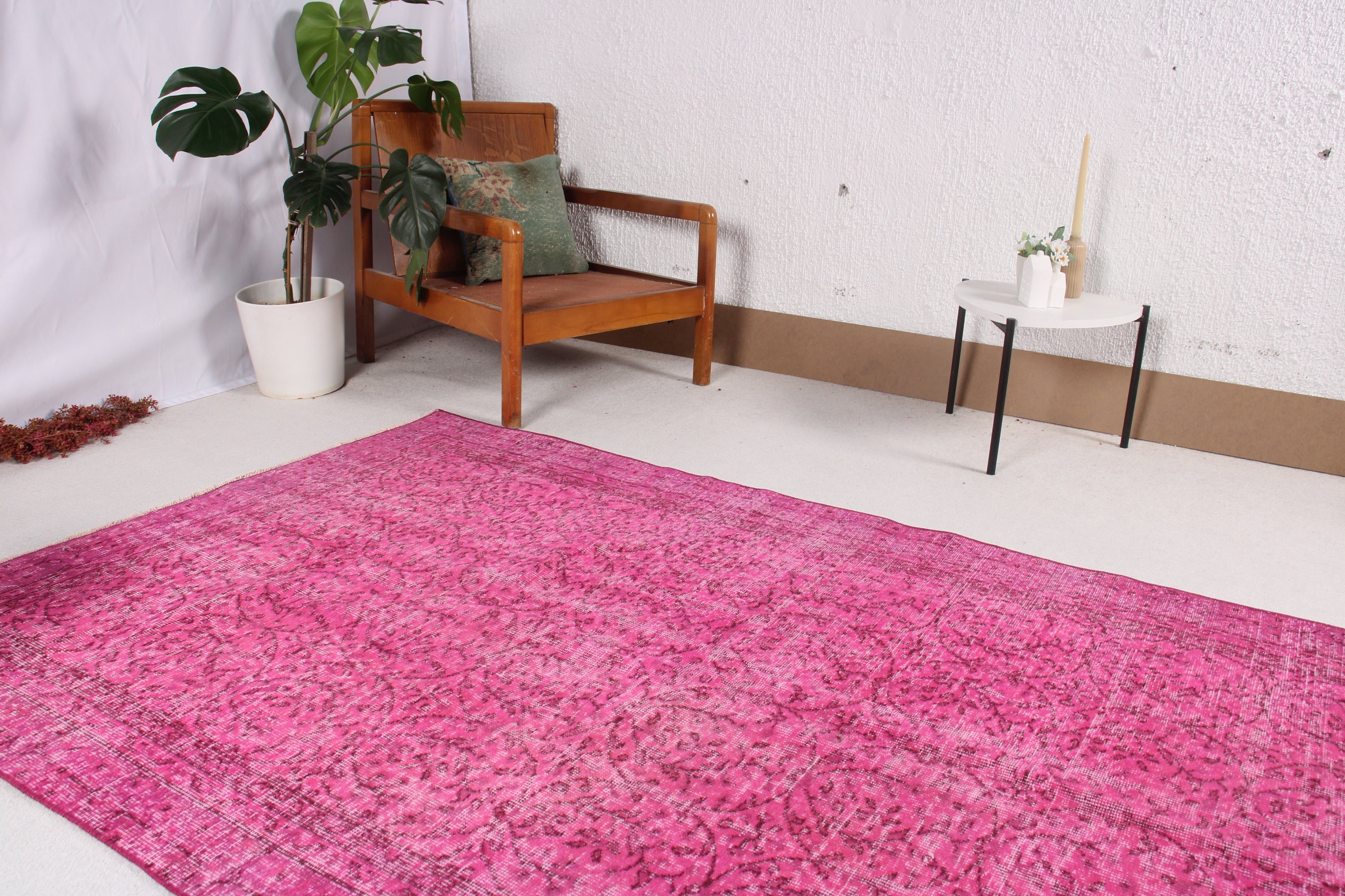 Vintage Rug, Turkish Rugs, Pink Geometric Rugs, Nursery Rugs, 4.7x7.8 ft Area Rugs, Cool Rug, Rugs for Oushak Area, Home Decor Rug