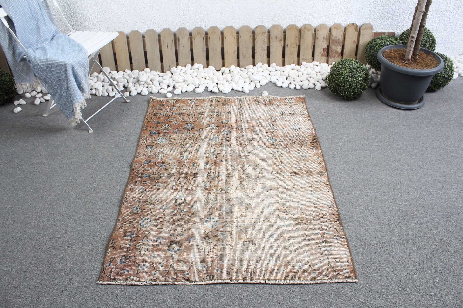 3.4x4.5 ft Accent Halı, Mutfak Halıları, Vintage Halılar, Giriş Halısı, Antika Halı, Kahverengi Antika Halı, Yatak Odası Halıları, Havalı Halı, Türk Halısı