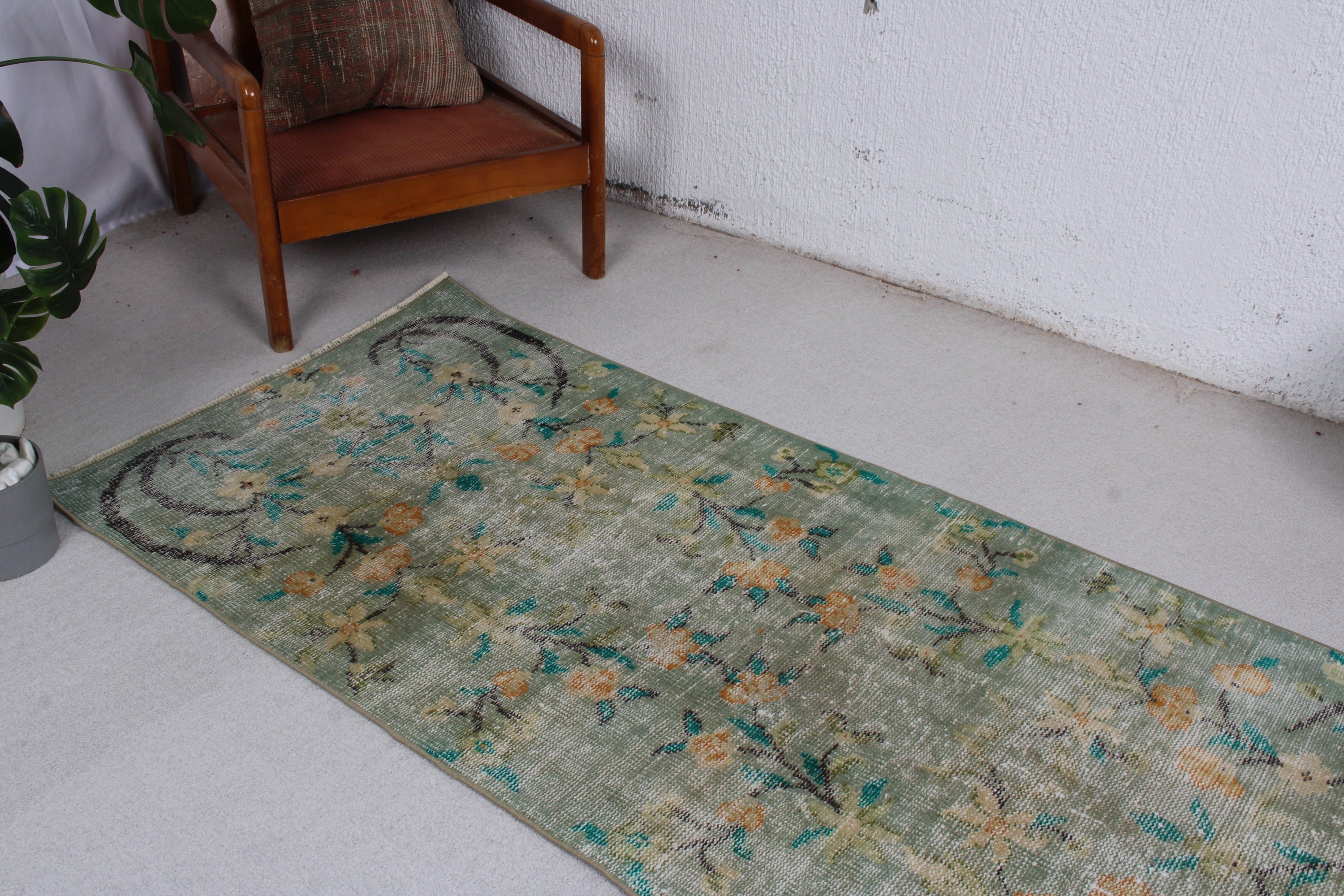 Entry Rugs, Bohemian Rugs, Green Flatweave Rugs, 2.9x6.9 ft Accent Rug, Wool Rug, Rugs for Kitchen, Vintage Rug, Luxury Rug, Turkish Rug