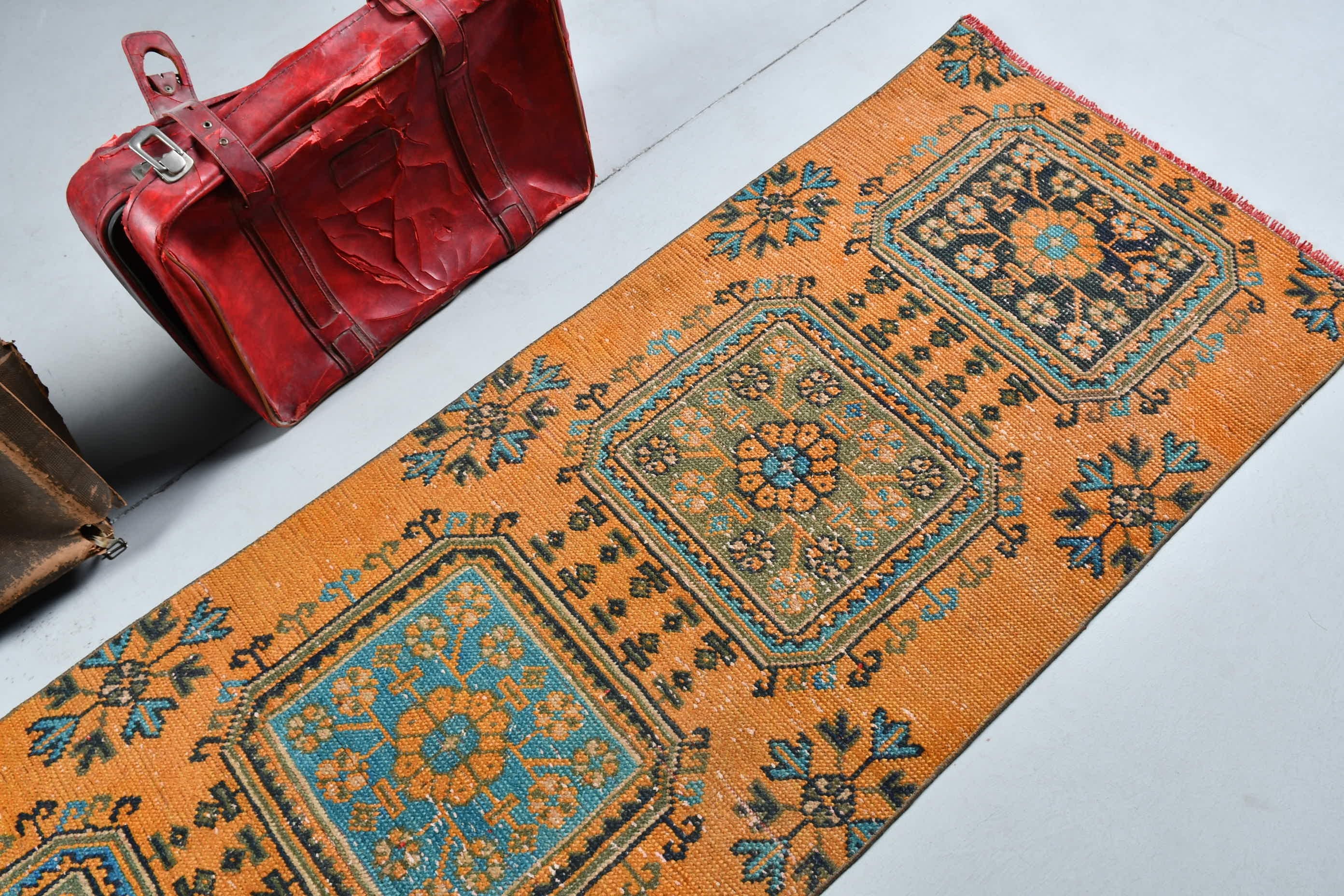 Turkish Rug, Bedroom Rug, Ethnic Rug, Hallway Rug, Orange Moroccan Rug, Rugs for Runner, 2.7x9.7 ft Runner Rugs, Anatolian Rug, Vintage Rug