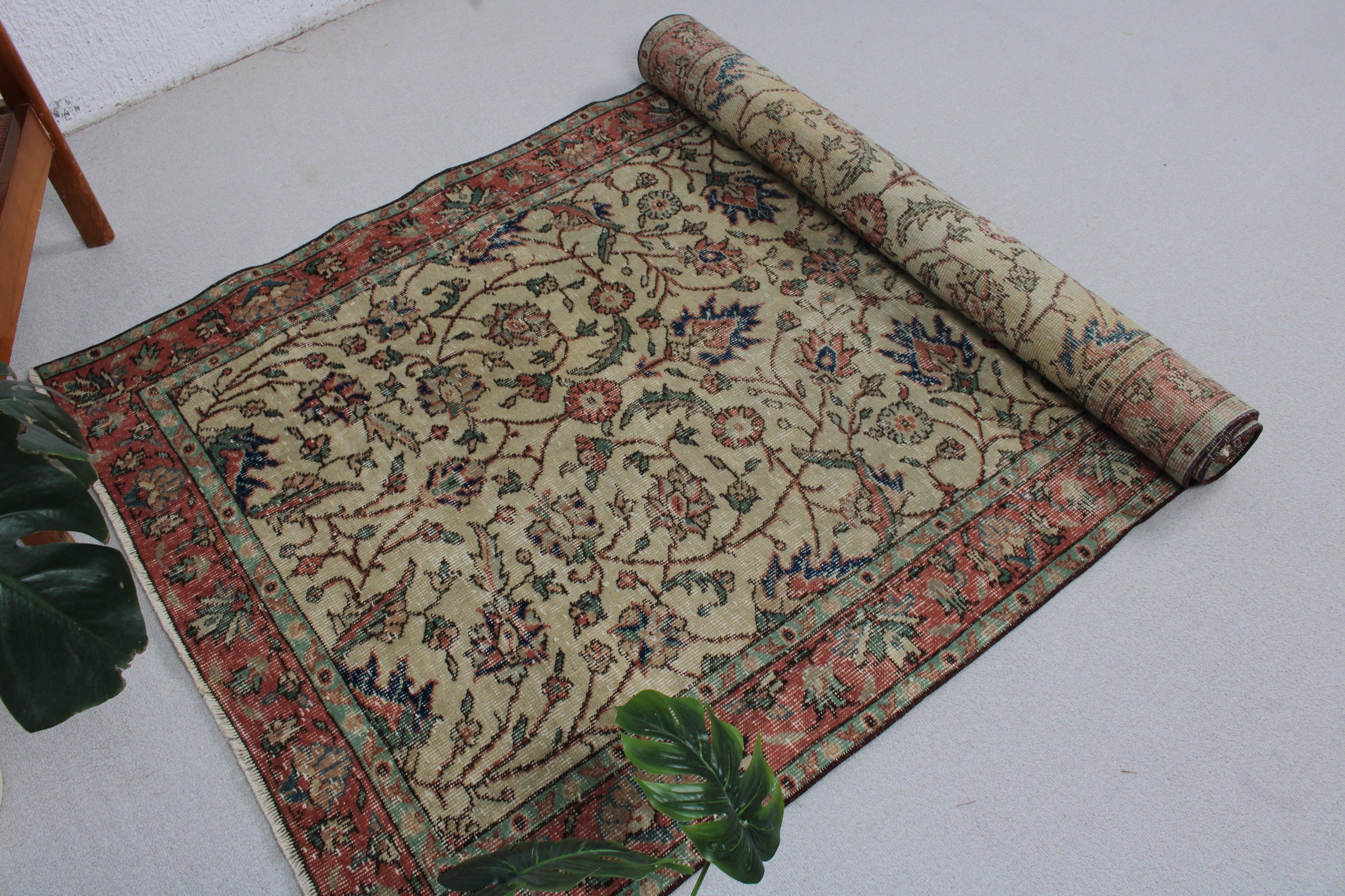 Vintage Halılar, Dış Mekan Halıları, Bej Geometrik Halı, Yatak Odası Halıları, Boho Halı, Açıklama Halısı, 3,8x7,1 ft Alan Halıları, Oushak Alan Halısı, Türk Halısı